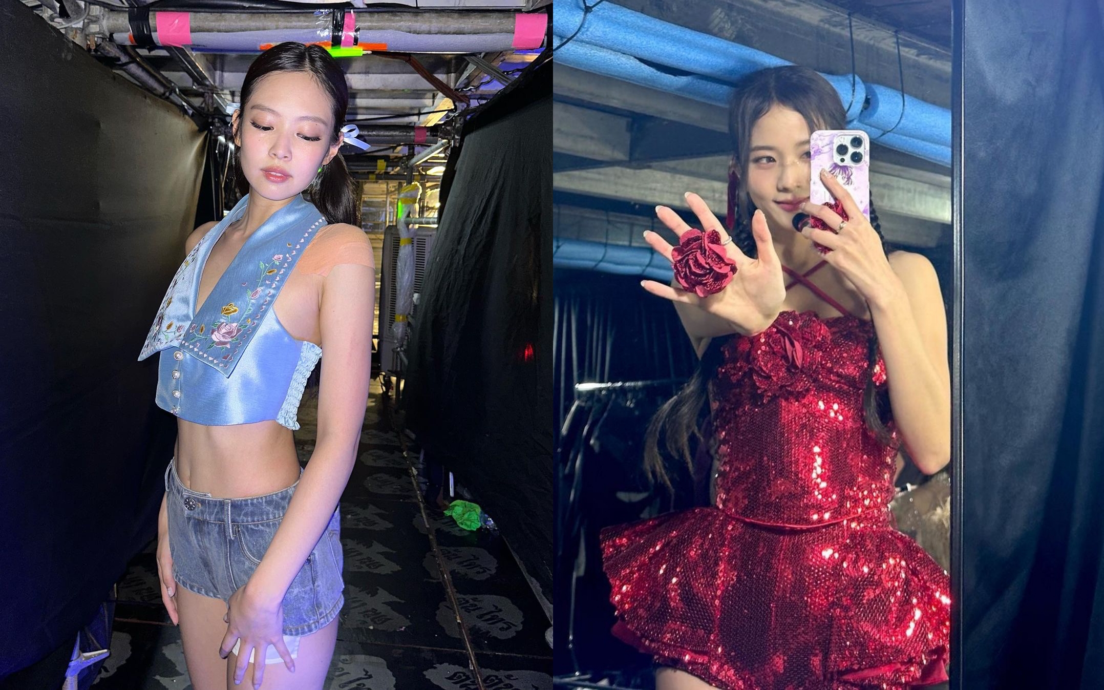 BLACKPINK成員Jisoo（右）確診新冠肺炎將缺席大阪場演唱會，Jennie左肩受傷令粉絲擔心。（翻攝Jisoo、Jennie Ins）