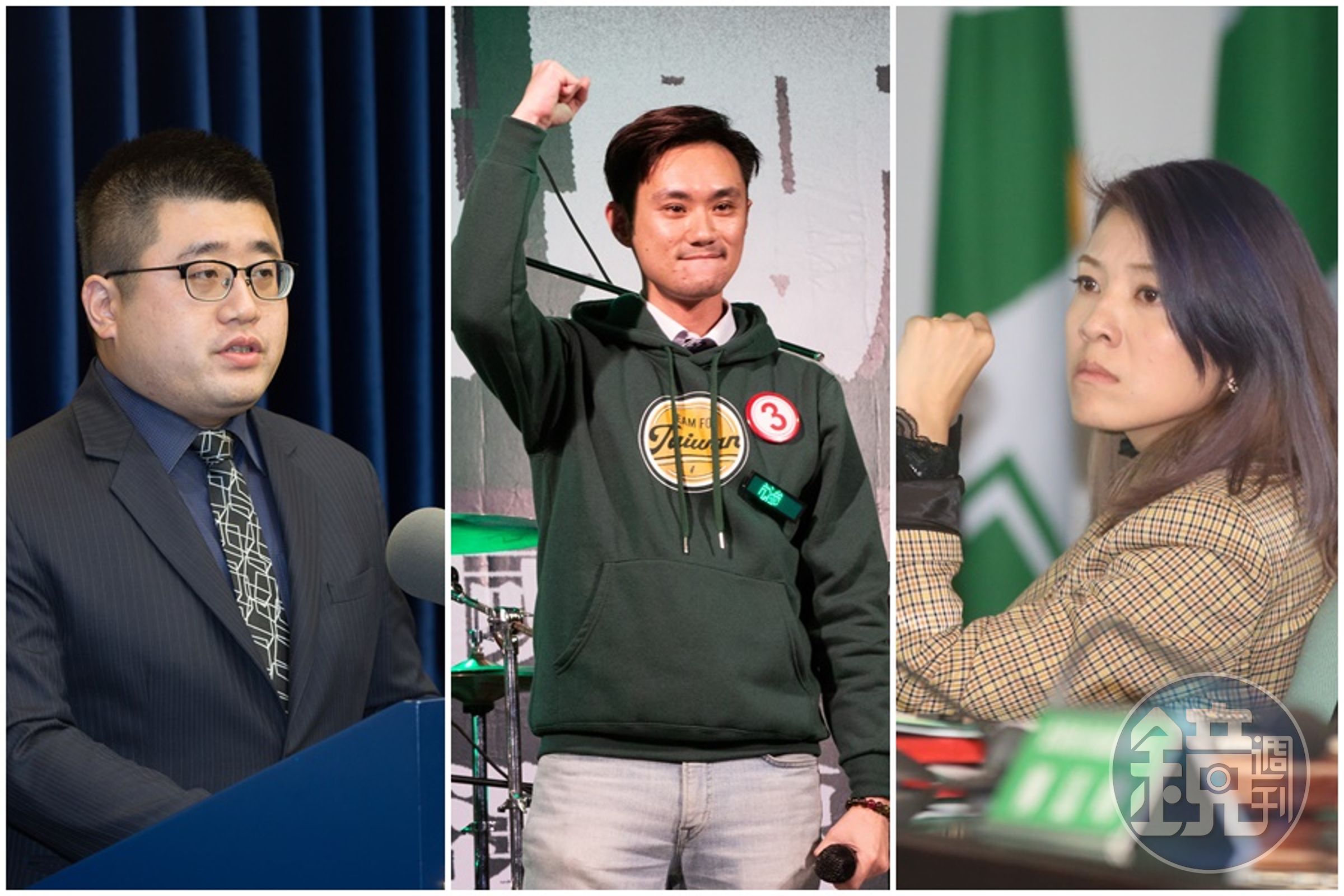 民進黨青年部爆出性騷案,本刊掌握,時任督導青年部的副祕林鶴明(左)及新聞部主任顏若芳(右)都知情,也介入了解,圖中為時任青年部主任蔡沐霖(中)。(本刊資料照)