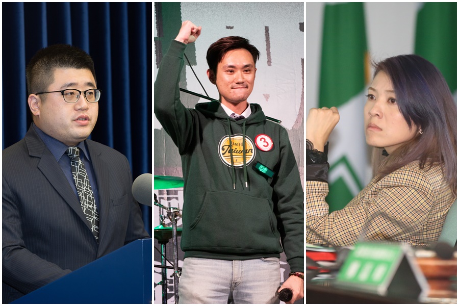 民進黨青年部爆出性騷案，本刊掌握，時任督導青年部的副祕林鶴明（左）及新聞部主任顏若芳（右）都知情，也介入了解，圖中為時任青年部主任蔡沐霖（中）。（本刊資料照）