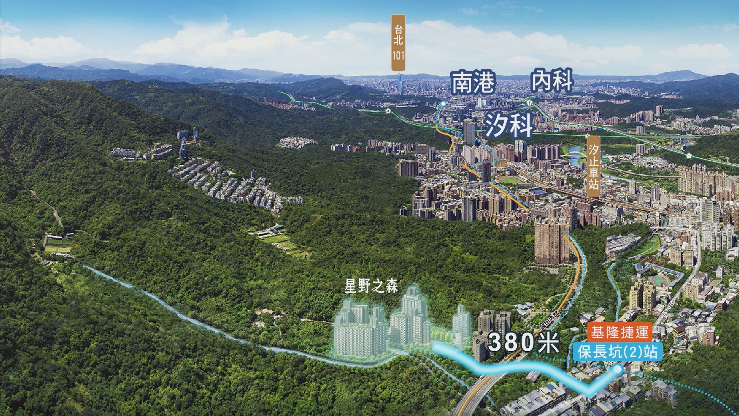 由「星野之森」地圖所示,其距離南港車程只需十多分鐘,將來離捷運站更只需步行五分鐘。