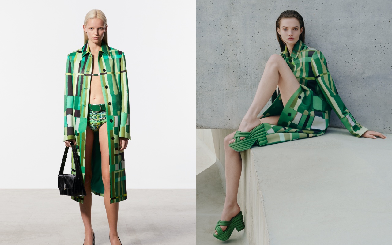 FERRAGAMO海灘系列以格紋印花、逐層堆疊的單色彩虹鞋，打造出輕鬆的海島度假風格。（FERRAGAMO提供）