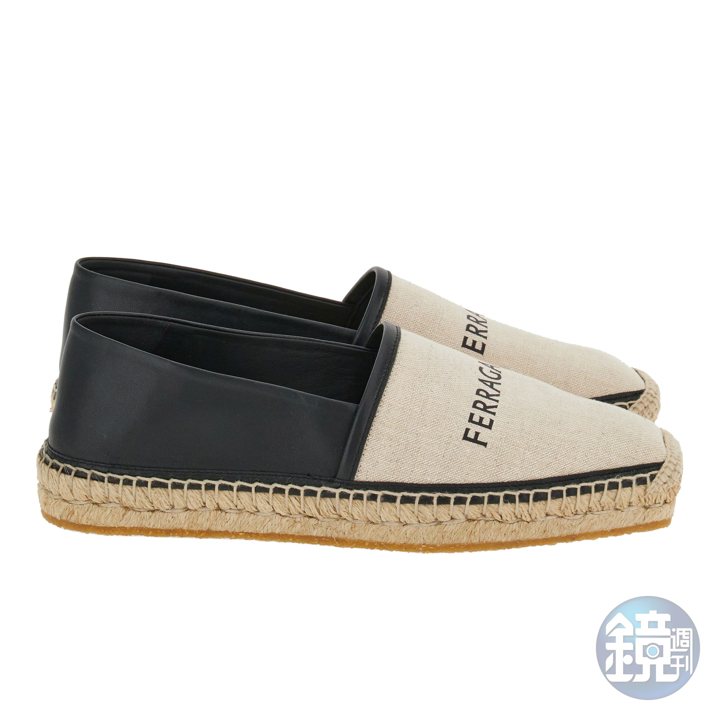 帆布Logo皮革草編鞋。NT$25,500（FERRAGAMO提供）