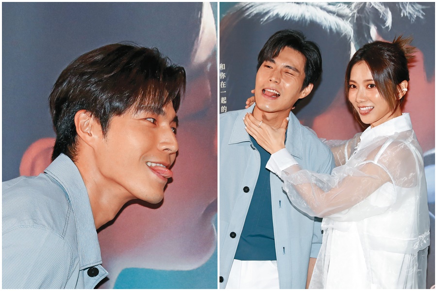 到底花哈噴？蔡黃汝（右圖右）緊掐唐振剛（左圖）的脖子。小編也想被蔡黃汝掐脖子。（明顯M屬性）；左圖，唐振剛偷舔海報，看起太像變態了！喂～警察嗎？（拿起電話筒）