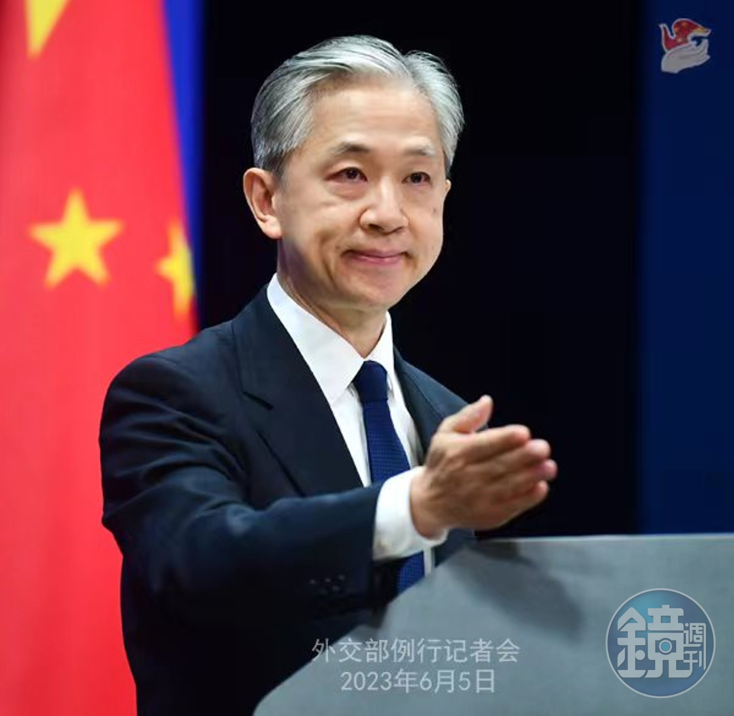 相較於美國國務院聲明提及貝莎蘭的職務全稱，汪文斌只提及「白宮國安會中國事務主任」，刻意省略「台灣」。（翻攝自中國外交部官網）