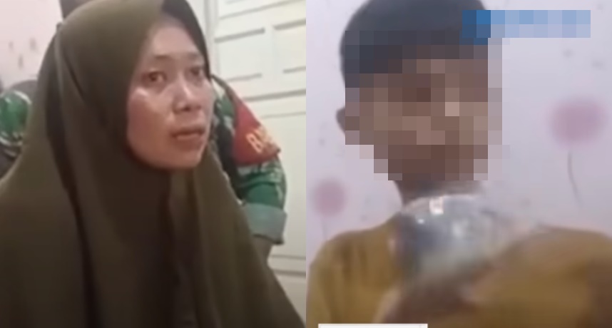 女移工西蒂將雇主兒子、罹患唐氏症的黃姓男子帶回印尼照顧。(圖:取自Youtube Tribunnews Bogor)