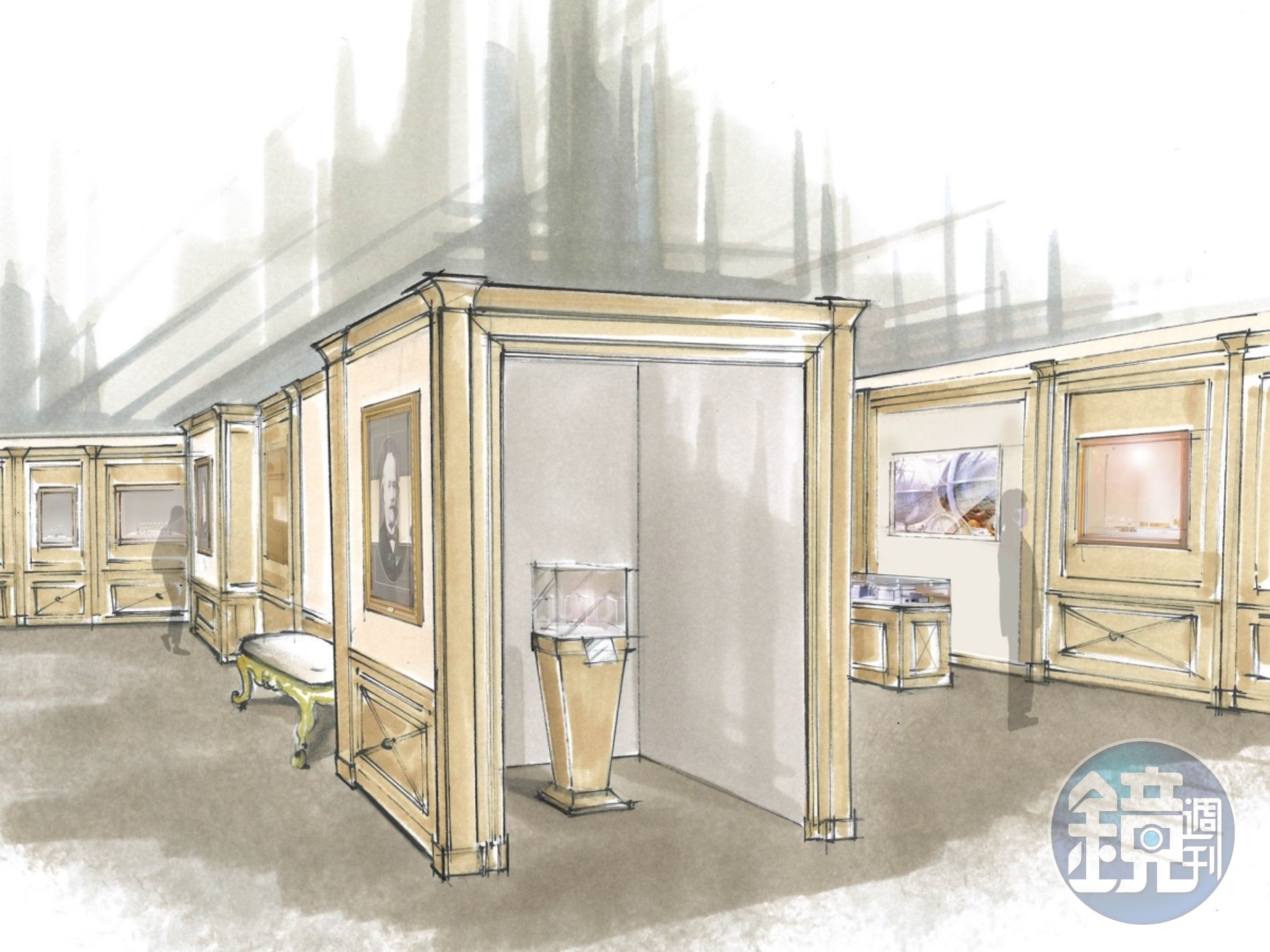 百達翡麗2023年東京鐘錶藝術大展的「博物館展廳」的設計圖。此展廳以日內瓦百達翡麗博物館為原型,並有二個展覽部分。一是史上最重要古董錶收藏,將展出歷史上最古老的鐘錶;另一區是百達達麗專區,展出品牌歷史上的經典作品。