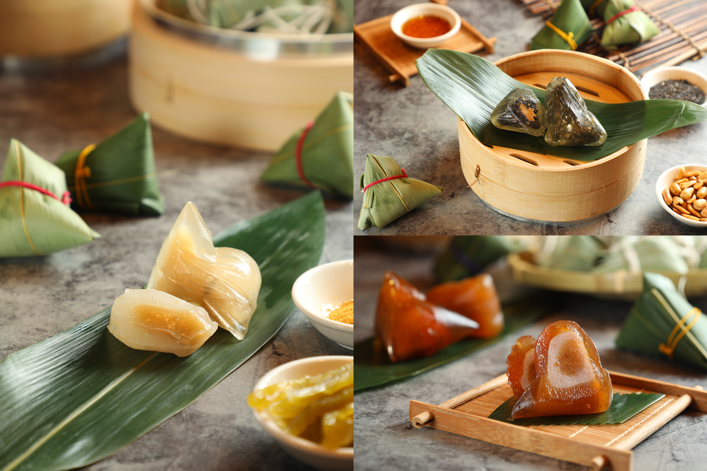 「台北萬豪酒店」今年推出內含3款風味內餡組合的「手工冰心甜粽禮 」。（980元／組，禮盒內含每款各2入）