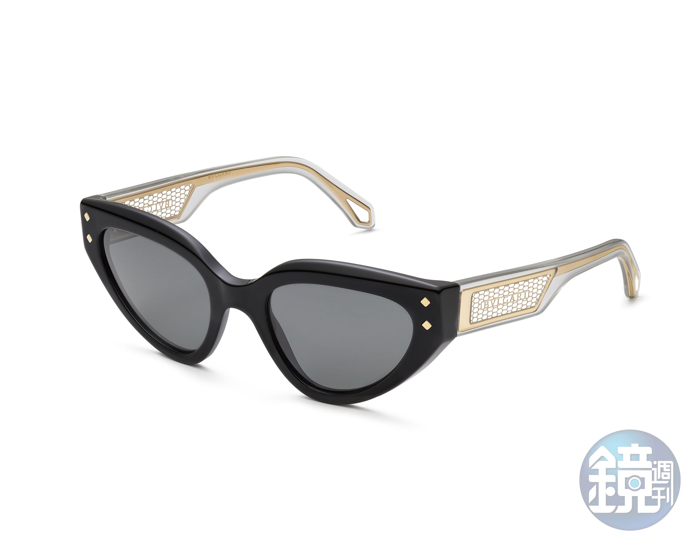 SERPENTI VIPERMESH黑色貓眼醋酸纖維太陽眼鏡。NT$23,100(寶格麗提供)