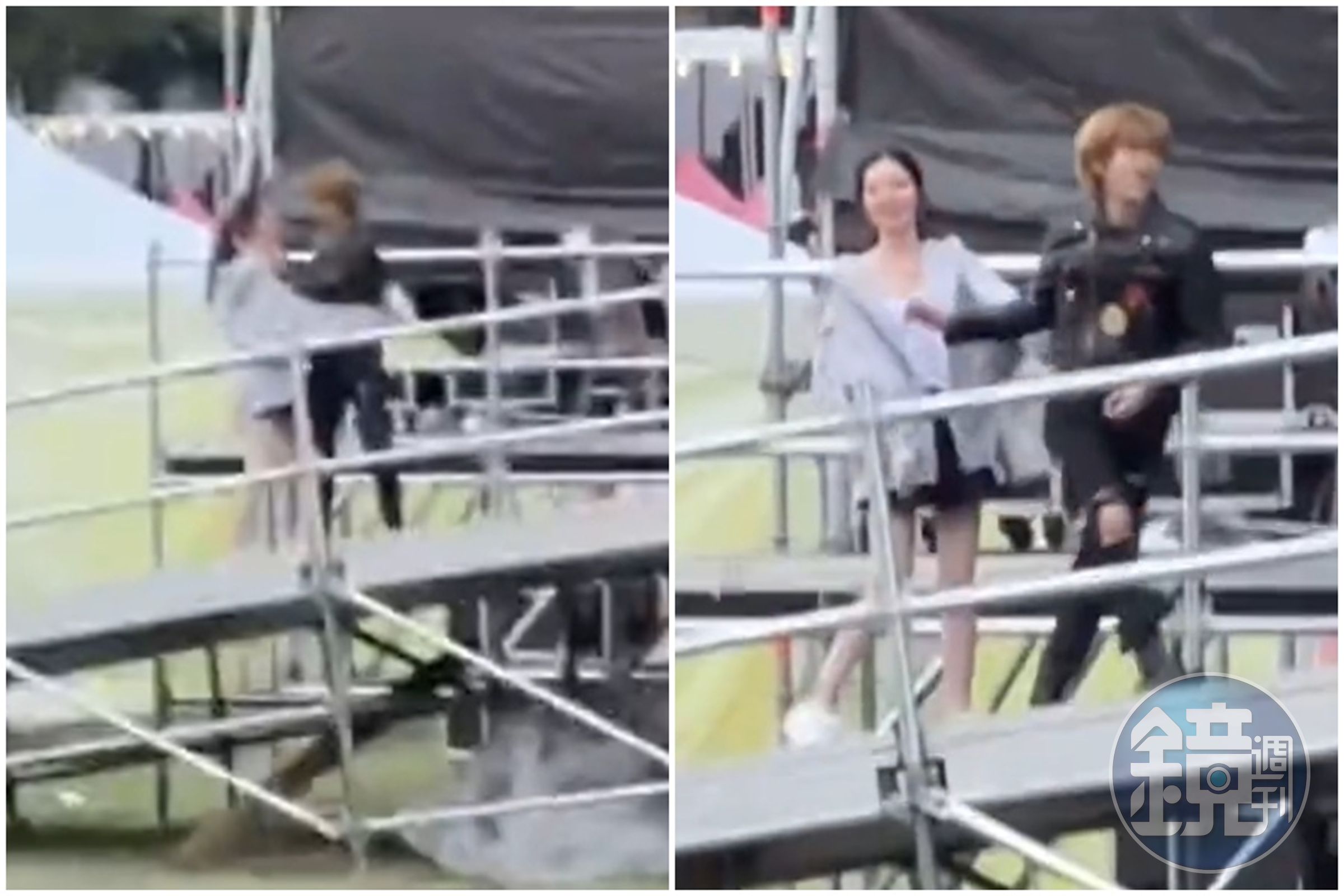 BIG Naughty表演時突然中斷演出離開,原來是跑到後台找女友親熱。(翻攝自推特)