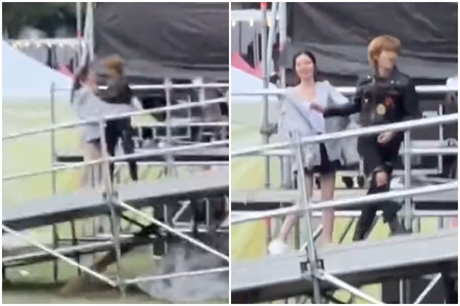 BIG Naughty表演時突然中斷演出離開，原來是跑到後台找女友親熱。（翻攝自推特）
