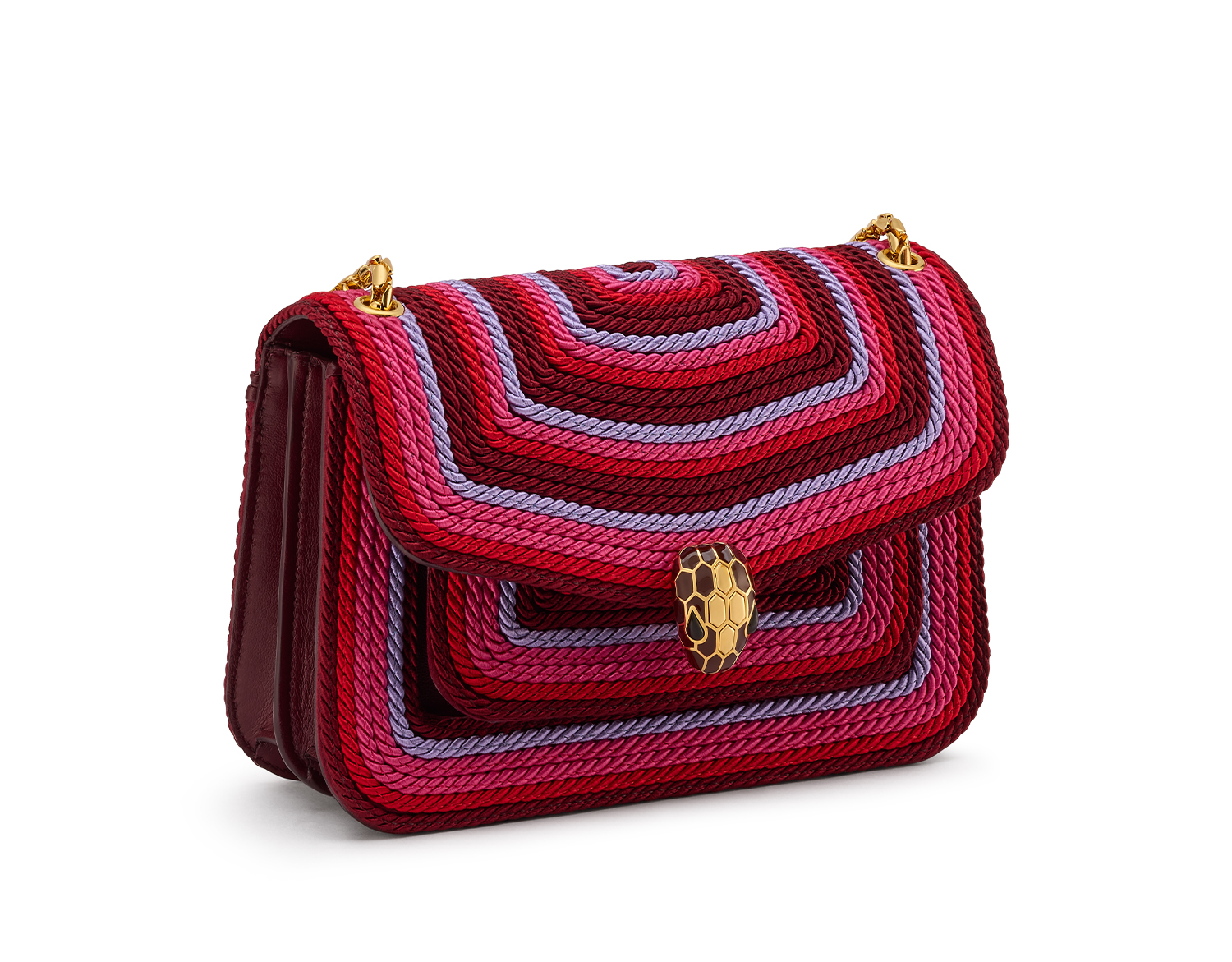 Serpenti Forever撞色編織肩背包。NT$129,900(BVLGARI提供)