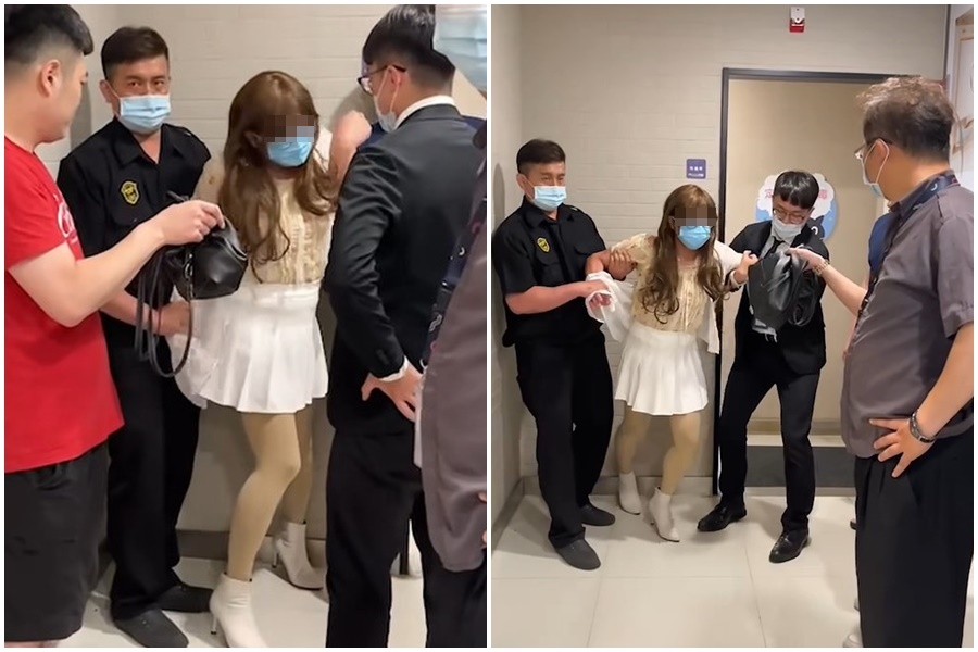 竹北湳雅大魯閣購物廣場女廁發現偷拍攝狼，女性打扮外表下真實身分卻是男兒身。（翻攝自「竹北人有事嗎」臉書社團）