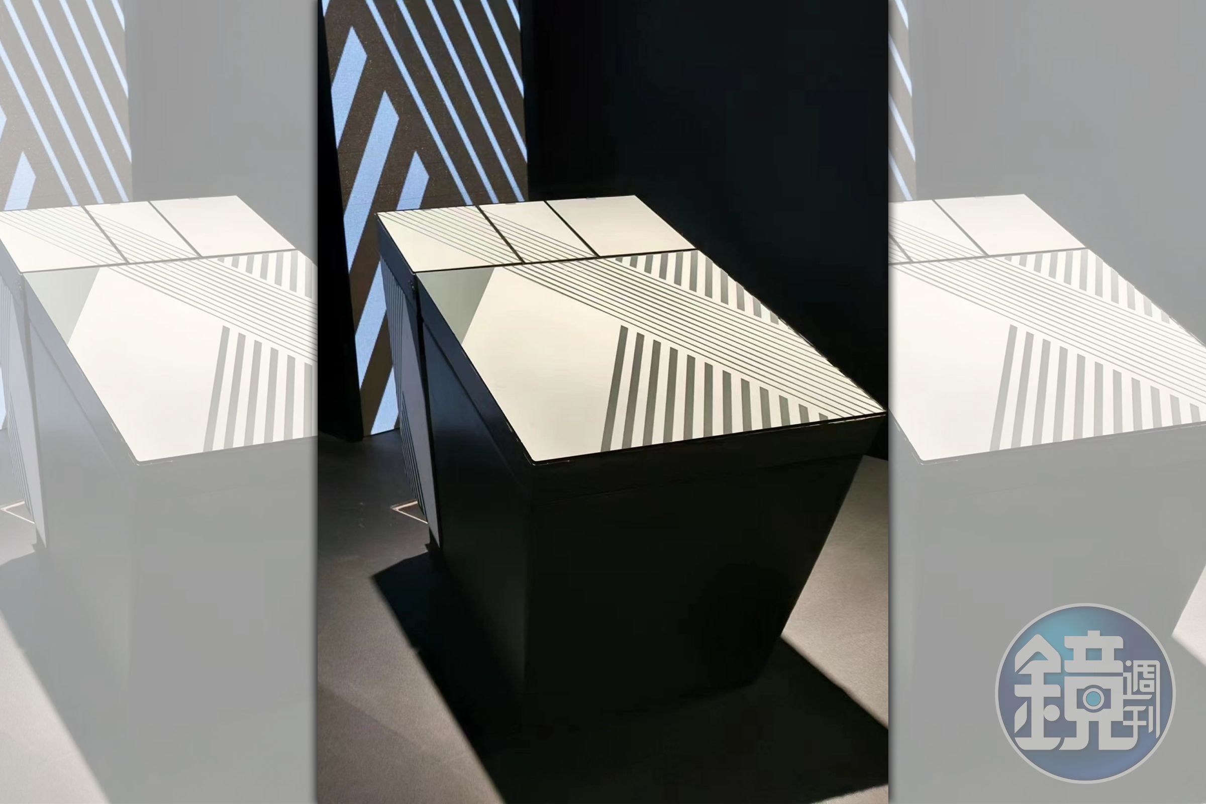 知名廚房衛浴品牌科勒(Kohler)以元太科技電子紙,打造出幾何造型外觀的可變色電子紙馬桶。(元太科技提供)