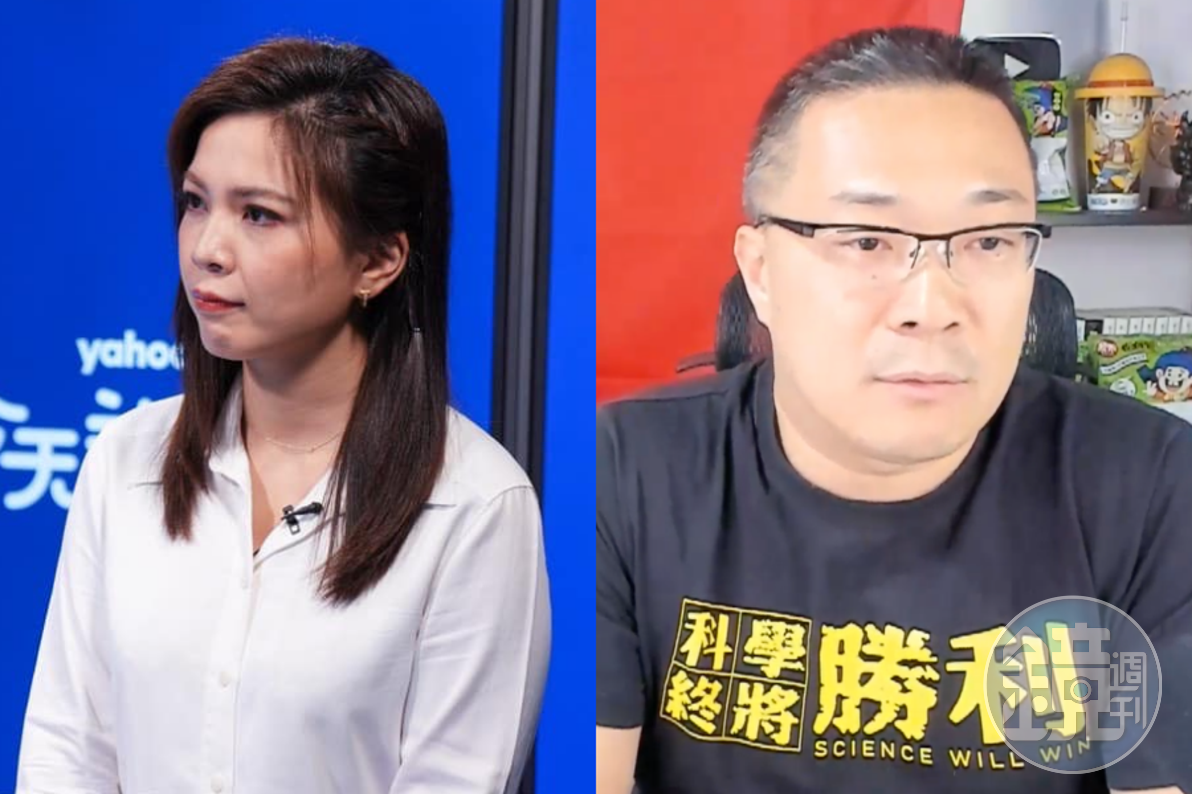 市議員鍾沛君（左）今出面指控名嘴朱學恆（右）曾對她性騷。（翻攝自鍾沛君臉書、朱學恒的阿宅萬事通事務所YouTube）