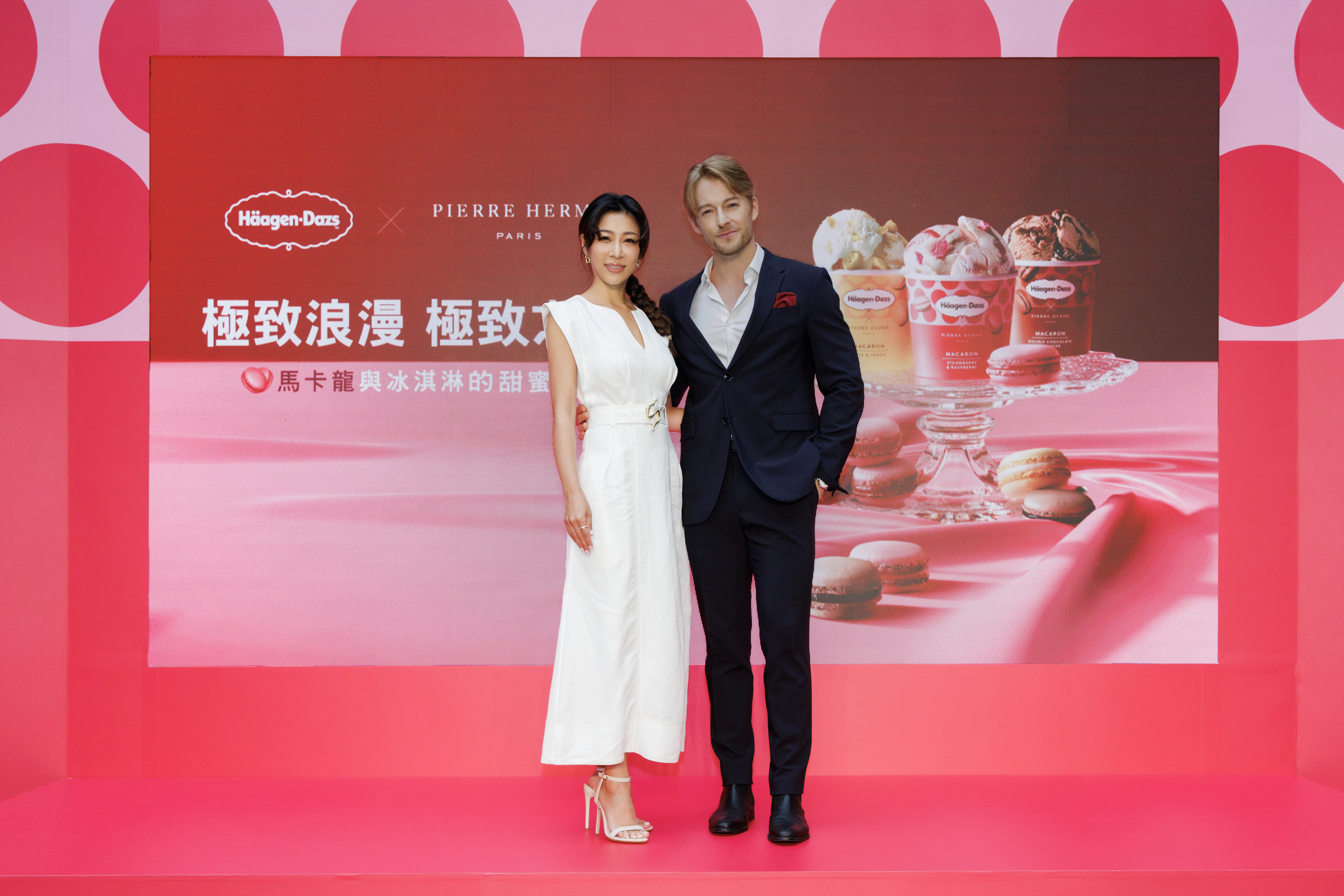 法比歐（右）與老婆一起出席冰品活動。（品牌提供）