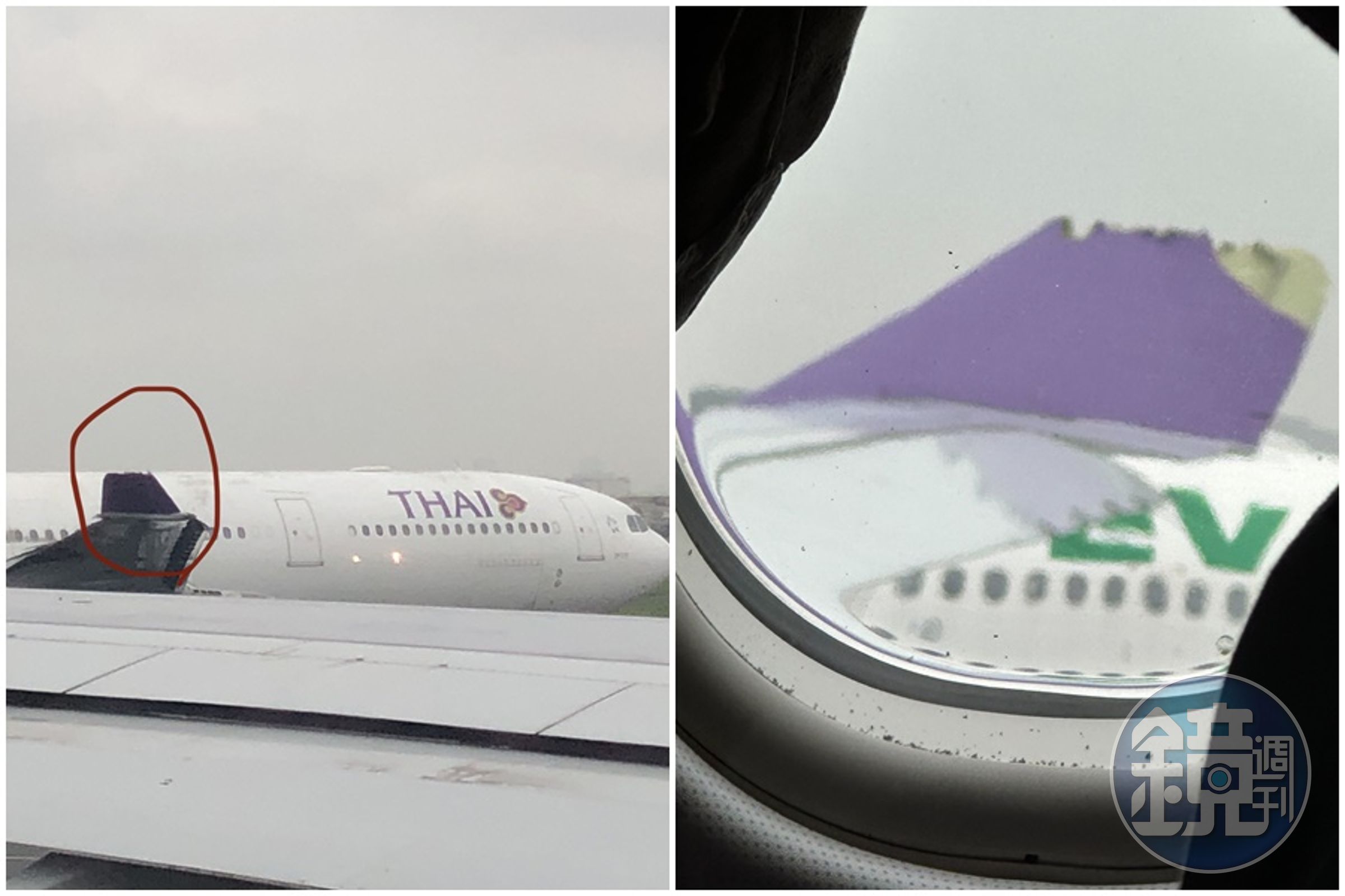 長榮航空班機上午在羽田機場，遭泰航班機觸碰，目前正配合日方調查中。（翻攝自推特）