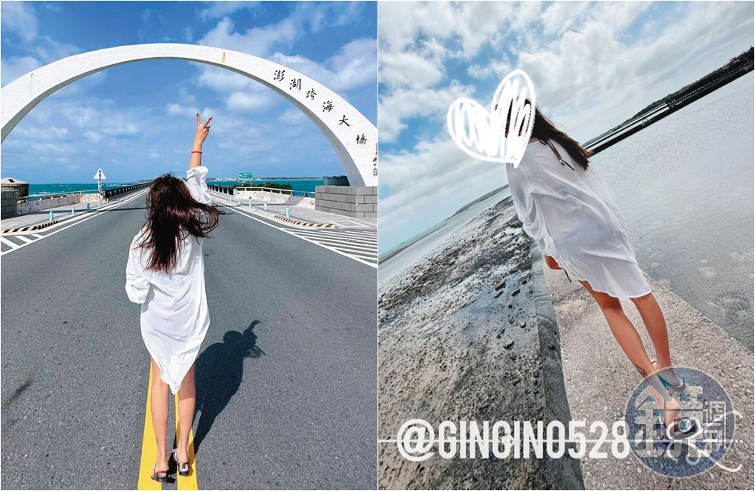 林匯喬曾在社群分享赴澎湖旅遊照（左圖），和Twitter上的女子照片（右圖）完全一樣。（翻攝自林匯喬IG、Gingin0528推特）