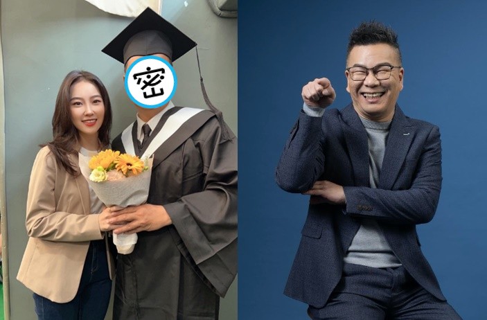 陳紫渝曬出父親的畢業照（左圖右），網友笑說意外撞臉綜藝男星沈玉琳（右）。（右圖翻攝自沈玉琳臉書、左圖翻攝自陳紫渝IG）