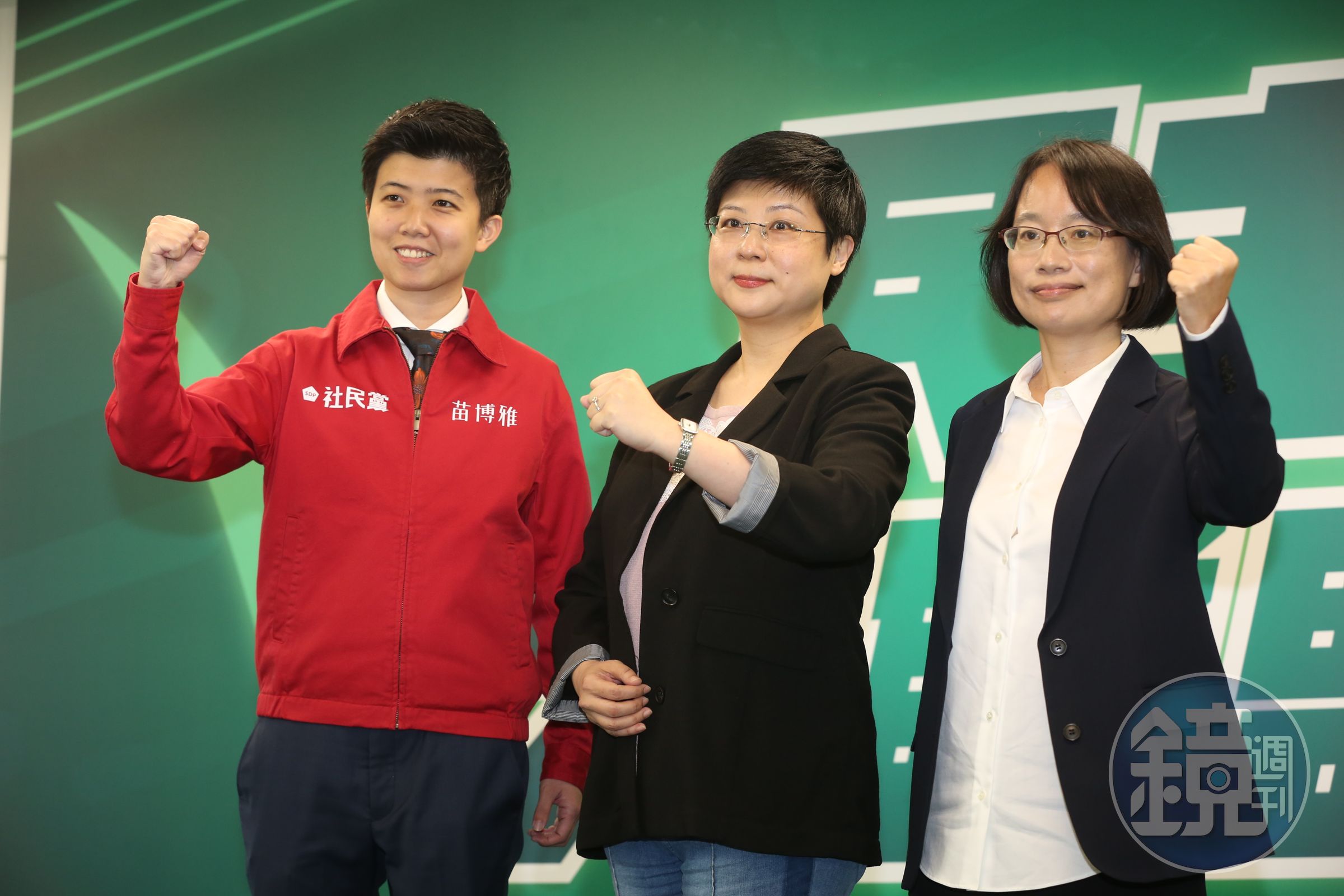 民進黨今公布徵召立委人選，左起苗博雅、林志潔、吳音寧。