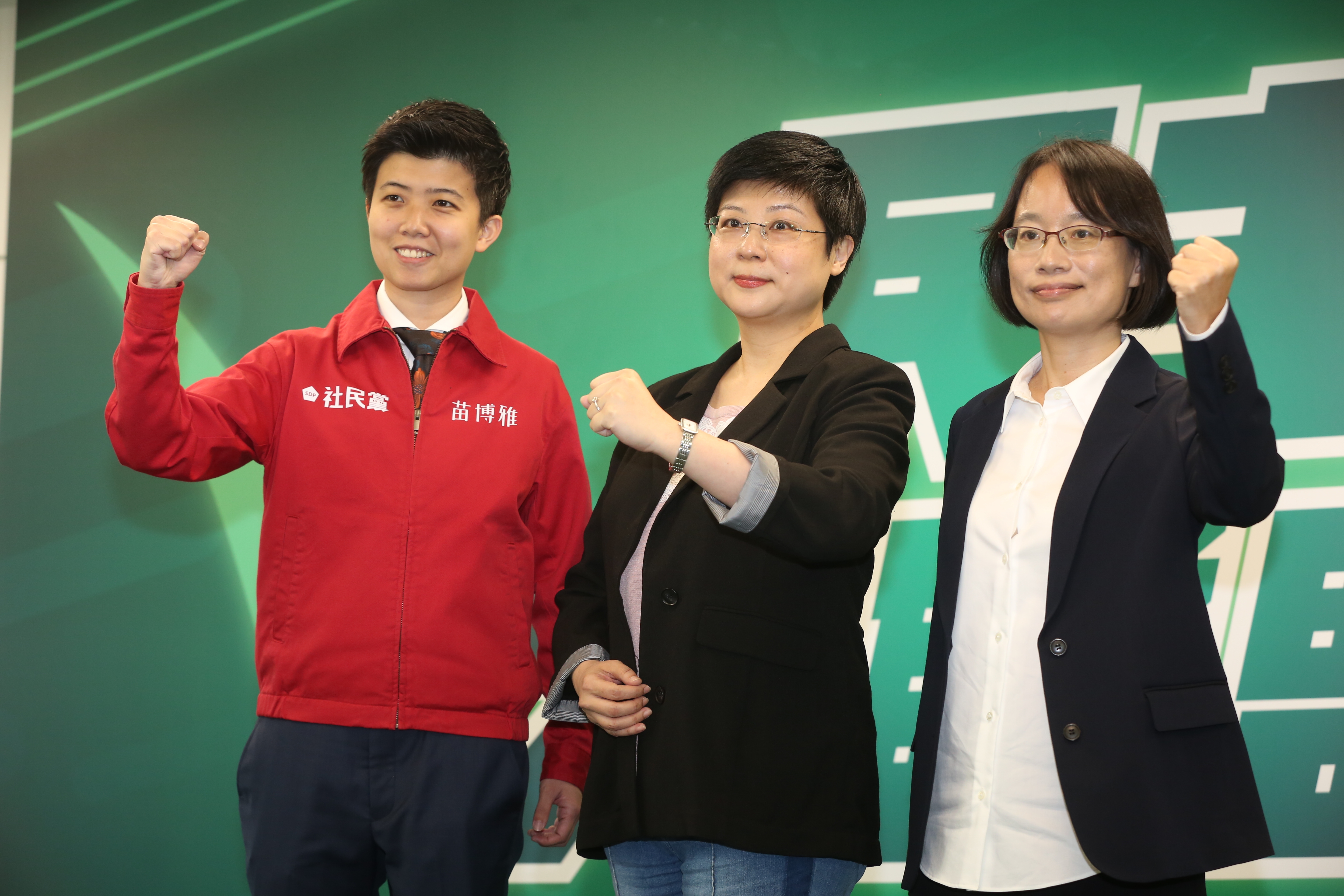 民進黨今公布徵召立委人選，左起苗博雅、林志潔、吳音寧。