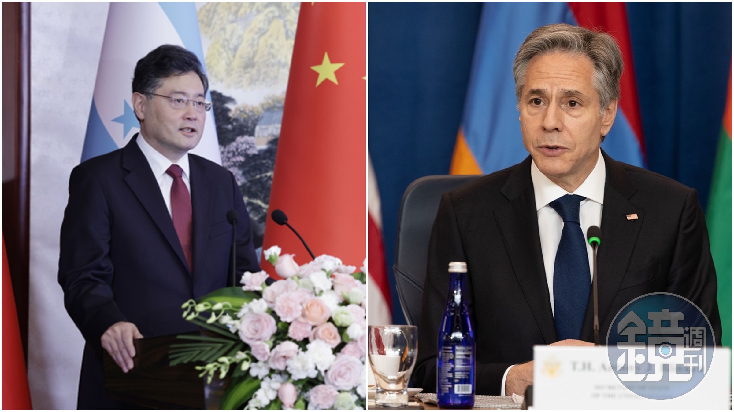 美國國務卿布林肯(右)與中國外交部長秦剛(左)今日進行通話,兩人事後各自發表相關立場。(翻攝自推特@SecBlinken、中國外交部官網)