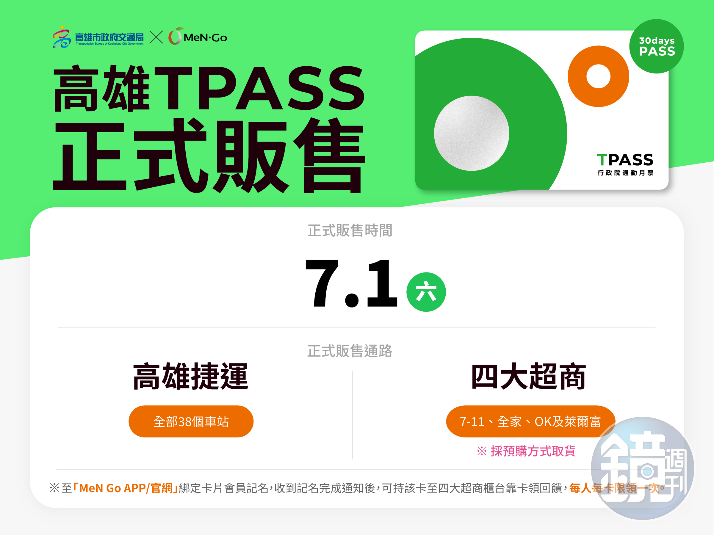 7月1日起於高捷38車站均有販售高雄TPASS卡片,也可選擇於4大超商進行預購。(高雄市政府交通局提供)