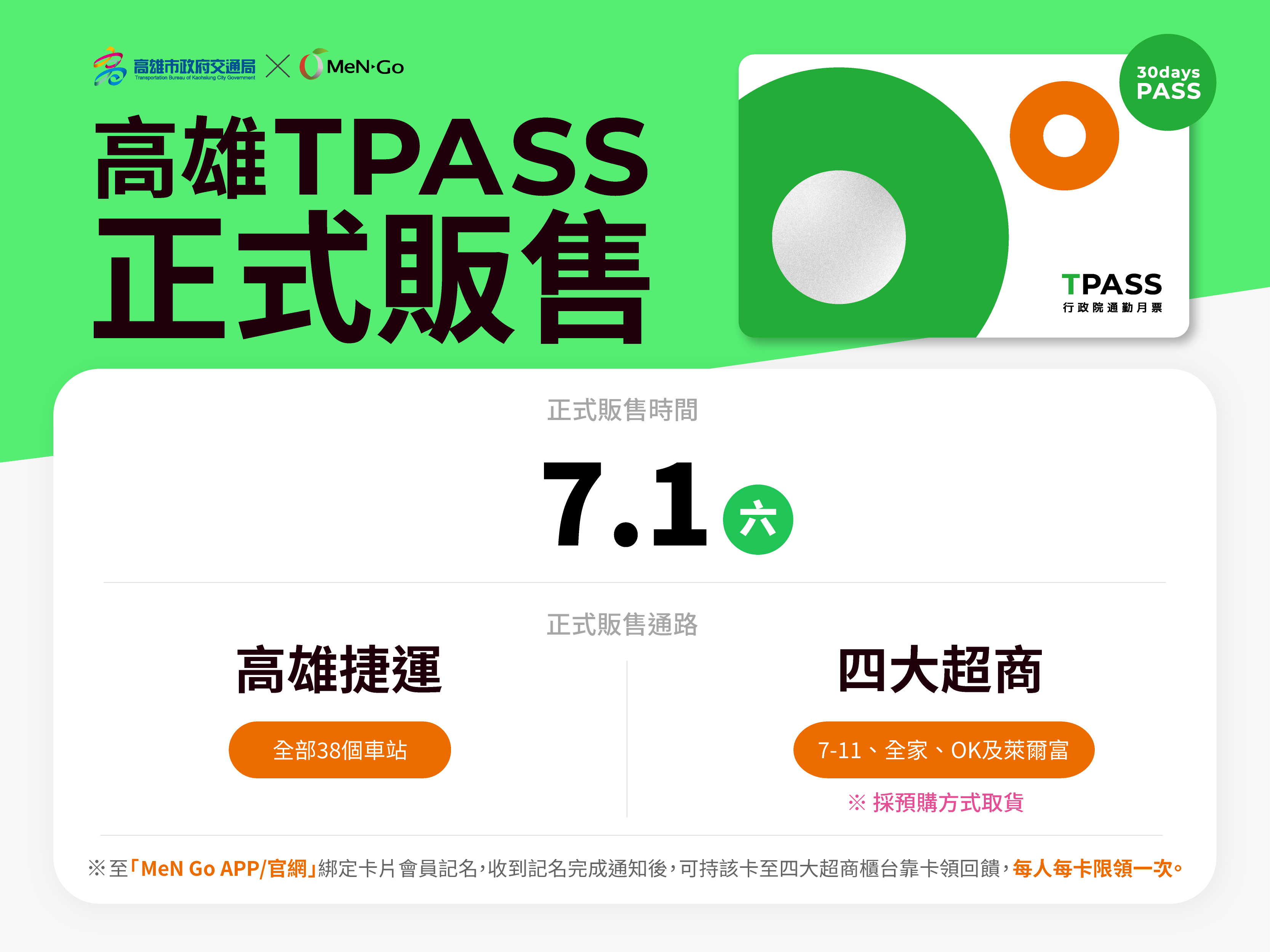 7月1日起於高捷38車站均有販售高雄TPASS卡片,也可選擇於4大超商進行預購。(高雄市政府交通局提供)