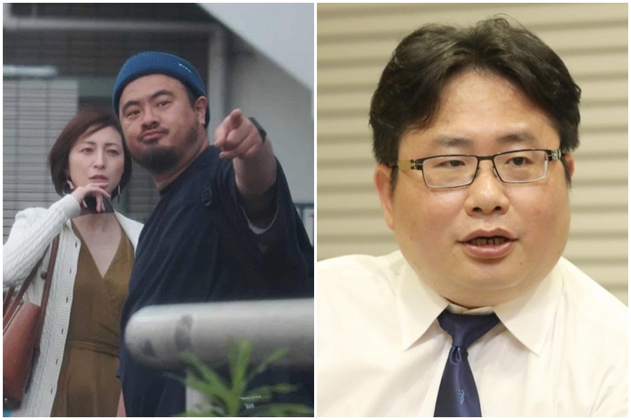 矢板明夫（右）分析，廣末涼子（左圖左）在婚外情曝光後，先是否認再坦承，道歉態度相當誠懇，在日本不倫新聞「重男星女」現象中，日本媒體竟轉向同情。（左圖翻攝自網路，右圖翻攝自矢板明夫臉書）