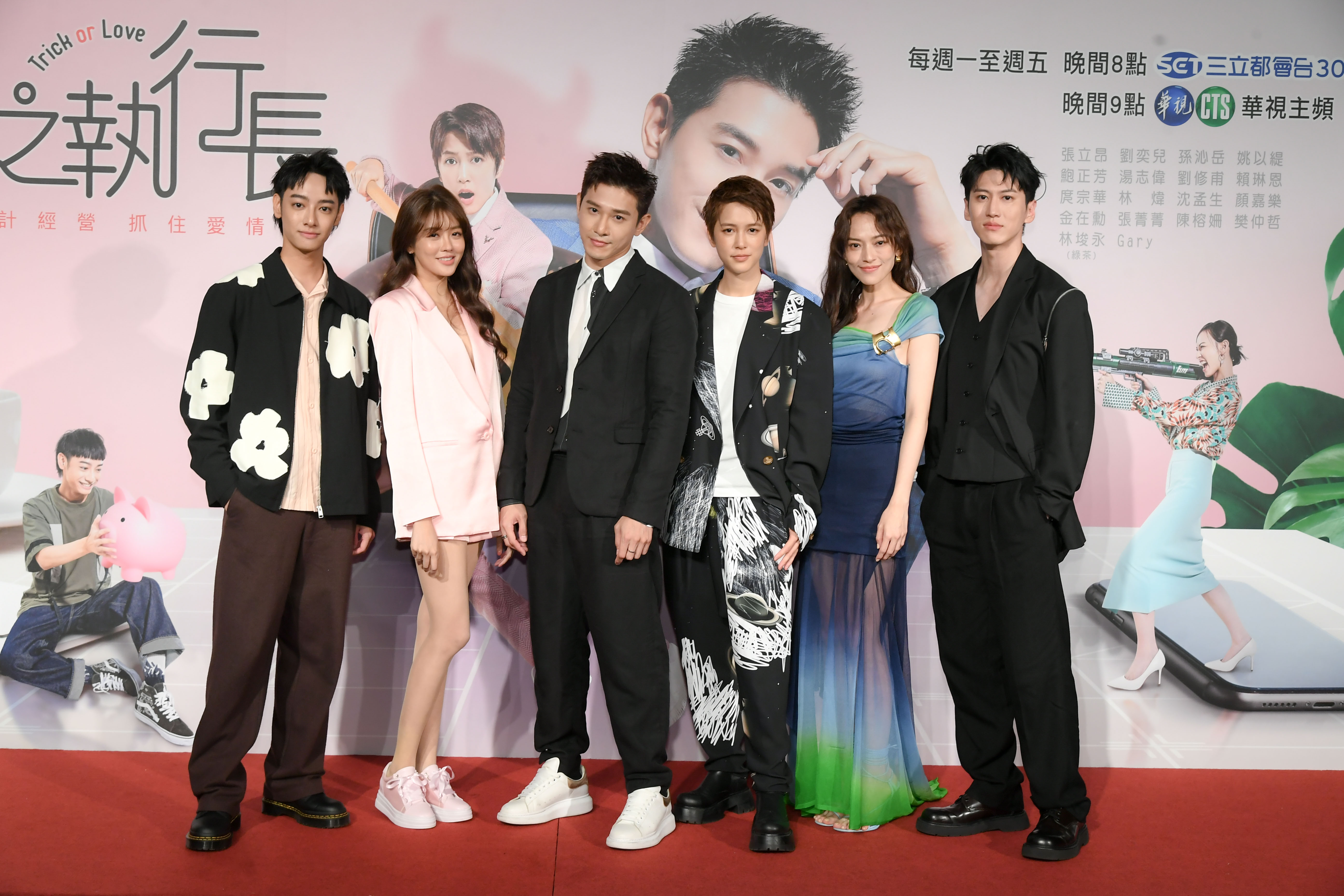 張立昂、劉奕兒、孫沁岳、姚以媞、賴琳恩、劉修甫今天出席三立、華視新戲《鬼之執行長》首映會。（三立提供）