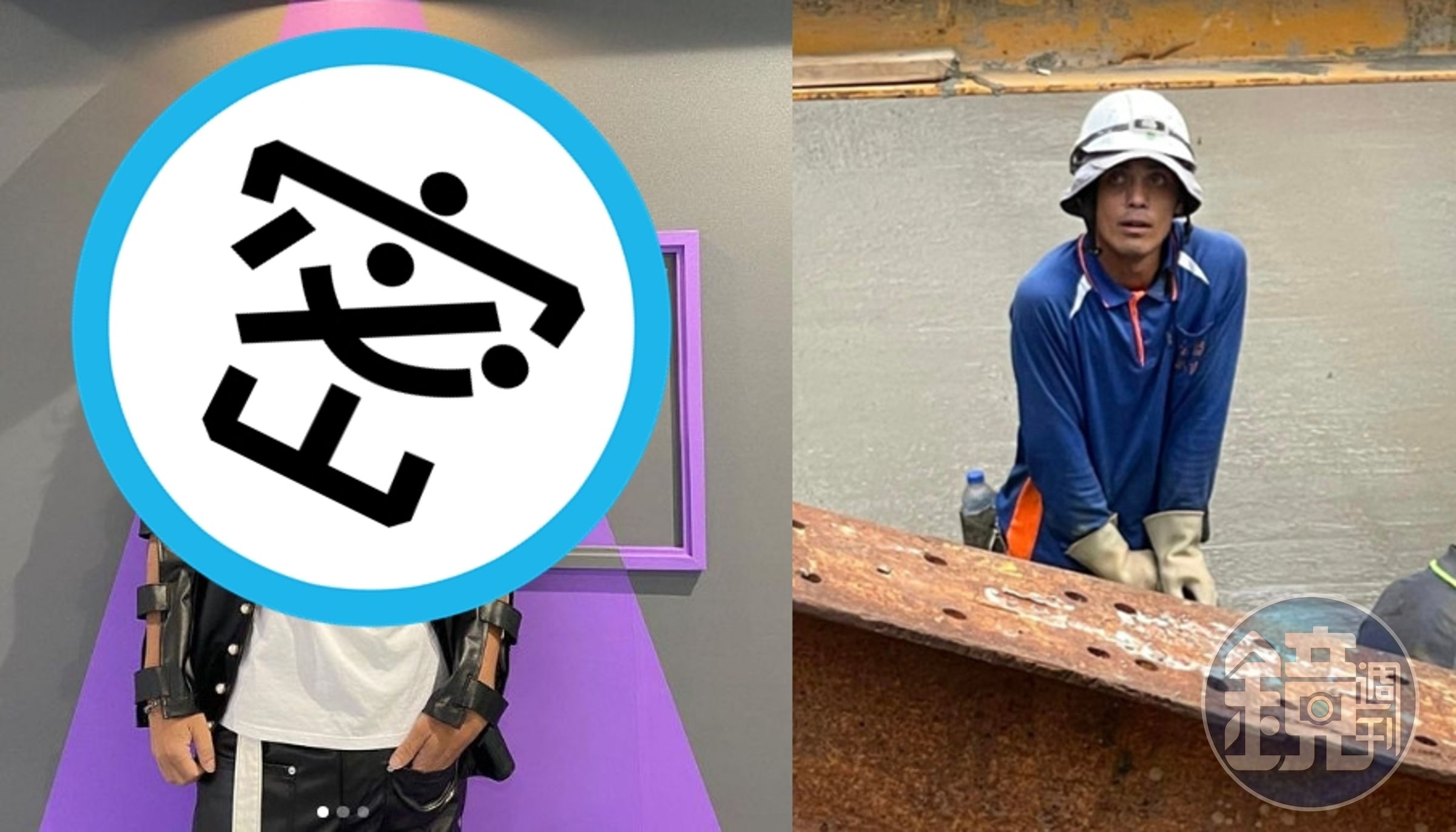 網友在網路公布一張有明星臉的工人照片,指出工人和嘻哈團體「大嘴巴」隊長宗華長相神似。(翻攝自臉書社團「爆廢公社二館」、IG@djchunghua)