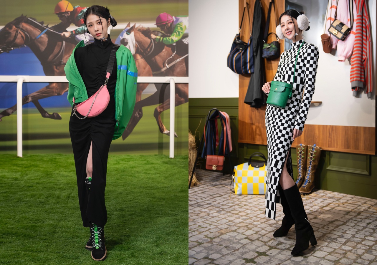 雨薇在發表會上換穿兩套服裝展演秋冬新品。（LONGCHAMP提供）