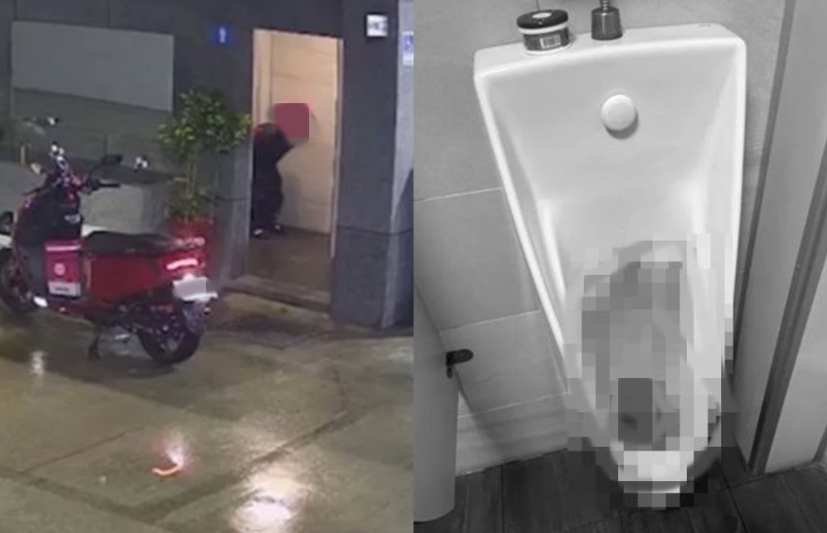 一名外送員向加油站借廁所，沒想到直接拉在小便斗（翻攝爆料公社）