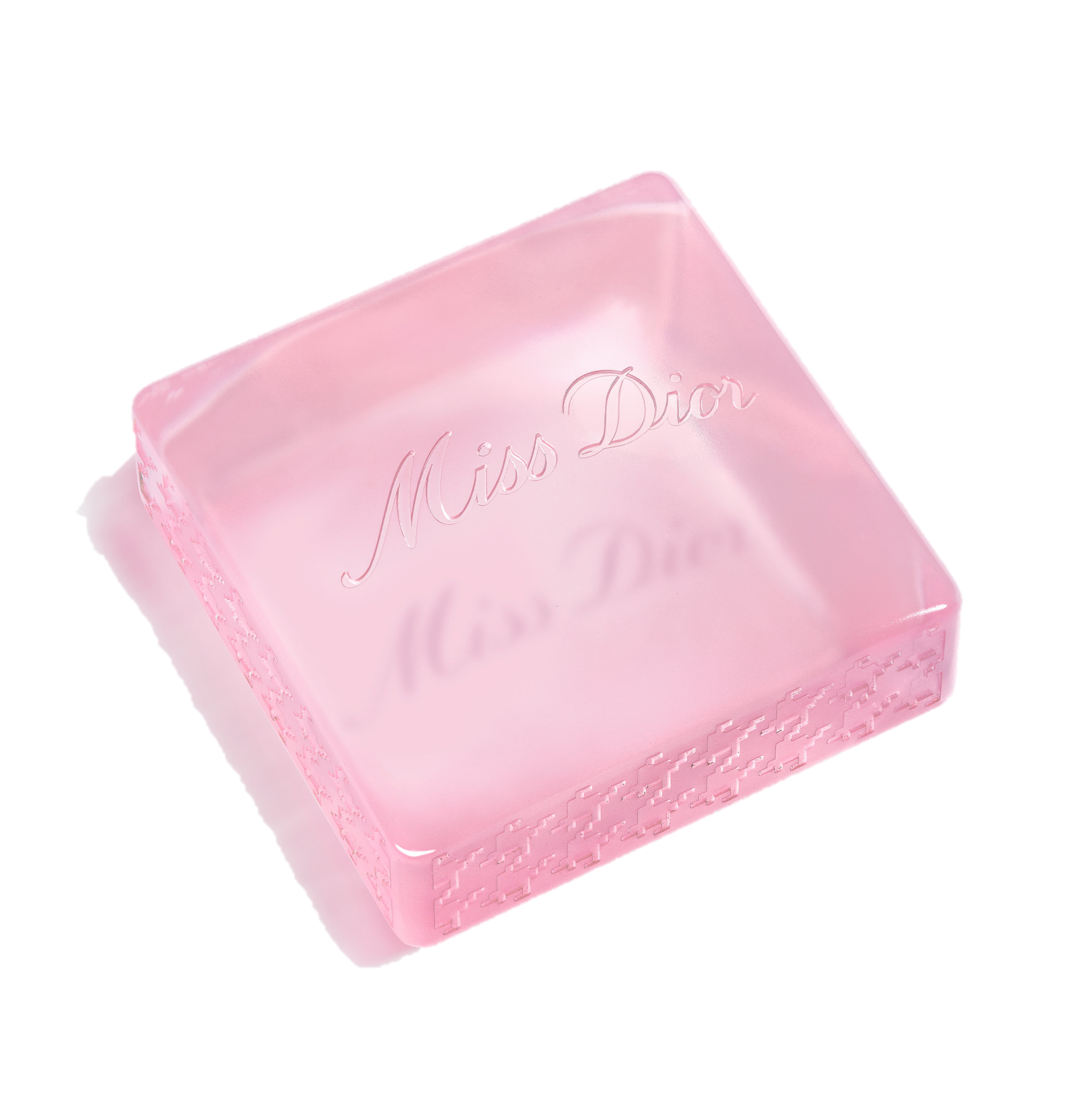 打造成透明粉晶皂體的MISS DIOR花漾迪奧沐浴皂。120g / NT$1,200（迪奧提供）
