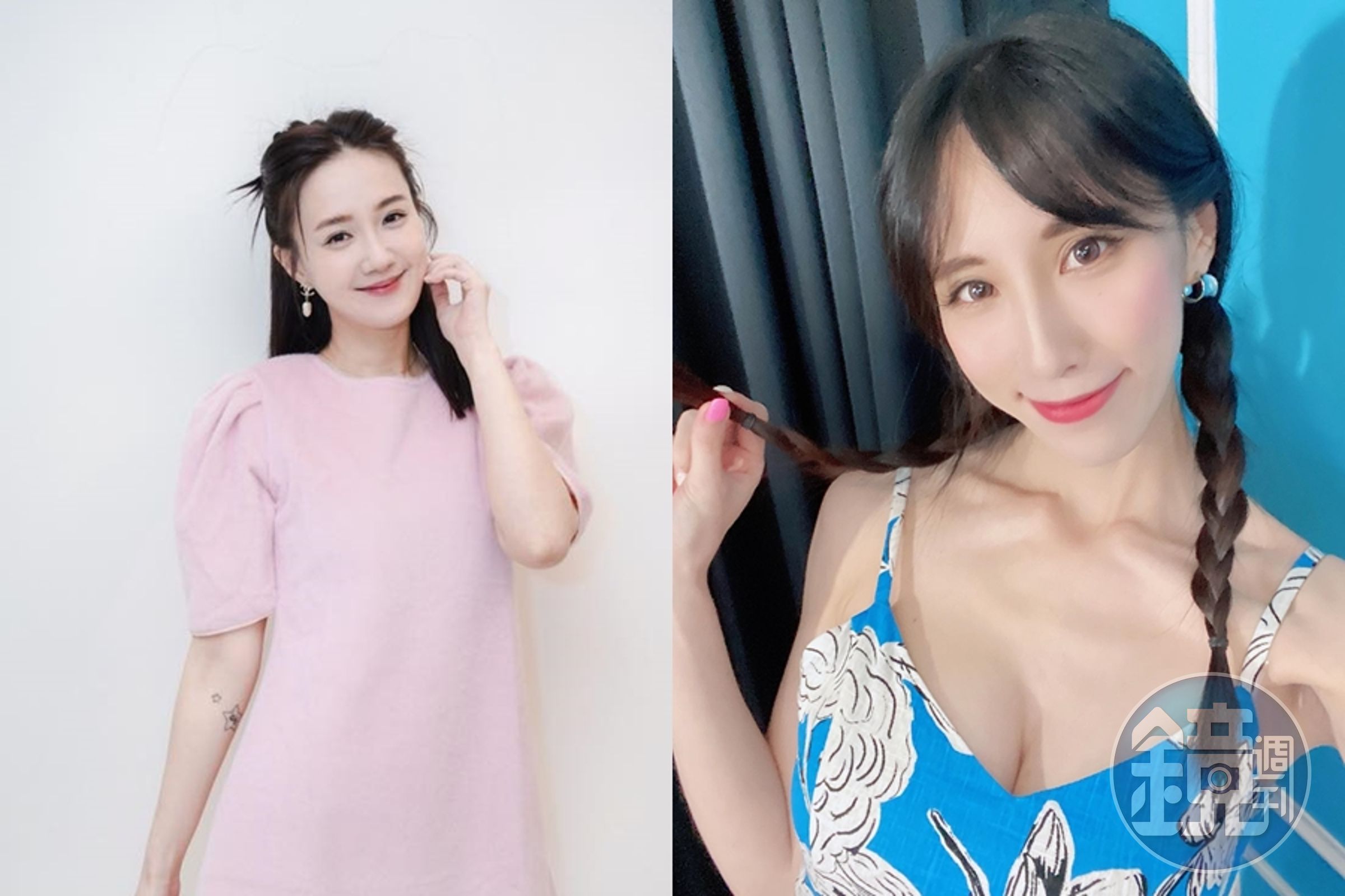 何妤玟(左)上節目時得知通告費比瑤瑤(右)少,不爽之餘還嗆聲「看罩杯付錢?」(翻攝自何妤玟、瑤瑤臉書)