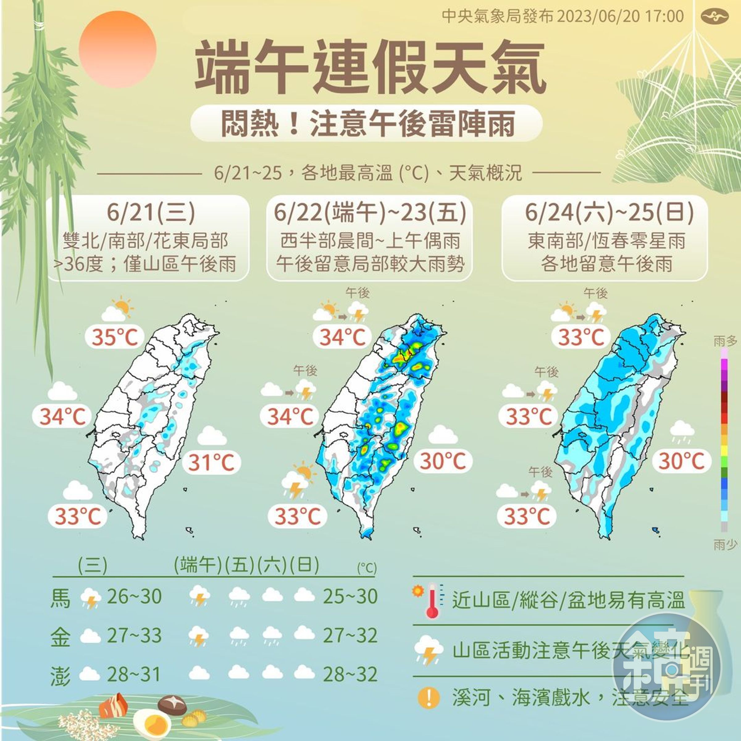 端午連假雨區將擴大。（翻攝自報天氣 - 中央氣象局臉書）