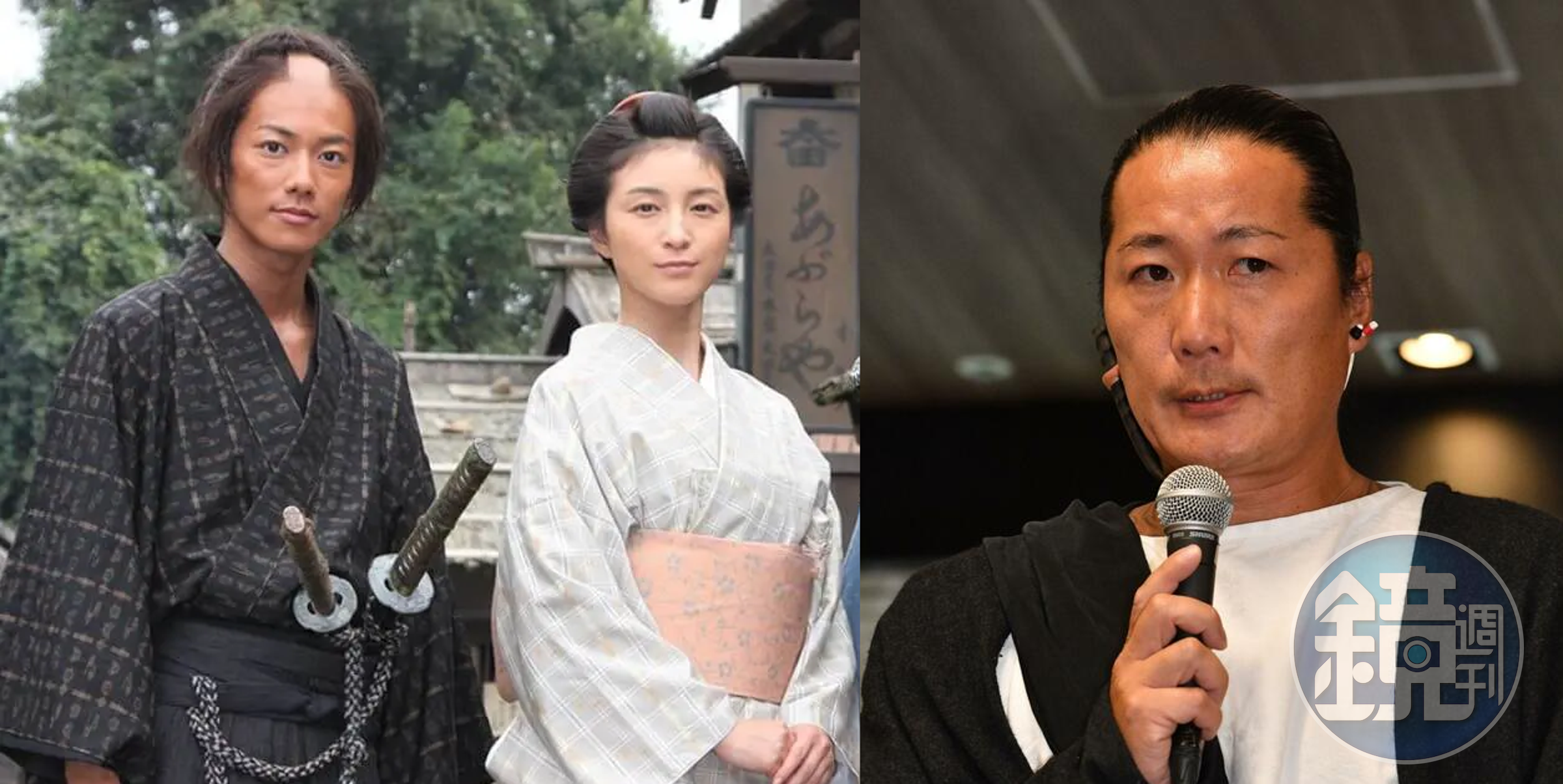 廣末涼子（左圖右）和佐藤健（左圖左）曾在2014年傳出不倫，當時雙方否認，但今爆出是因為當年她老公Candle JUNE（右圖）進行私下和解。（左圖翻攝自網路，右圖翻攝自每日體育報）
