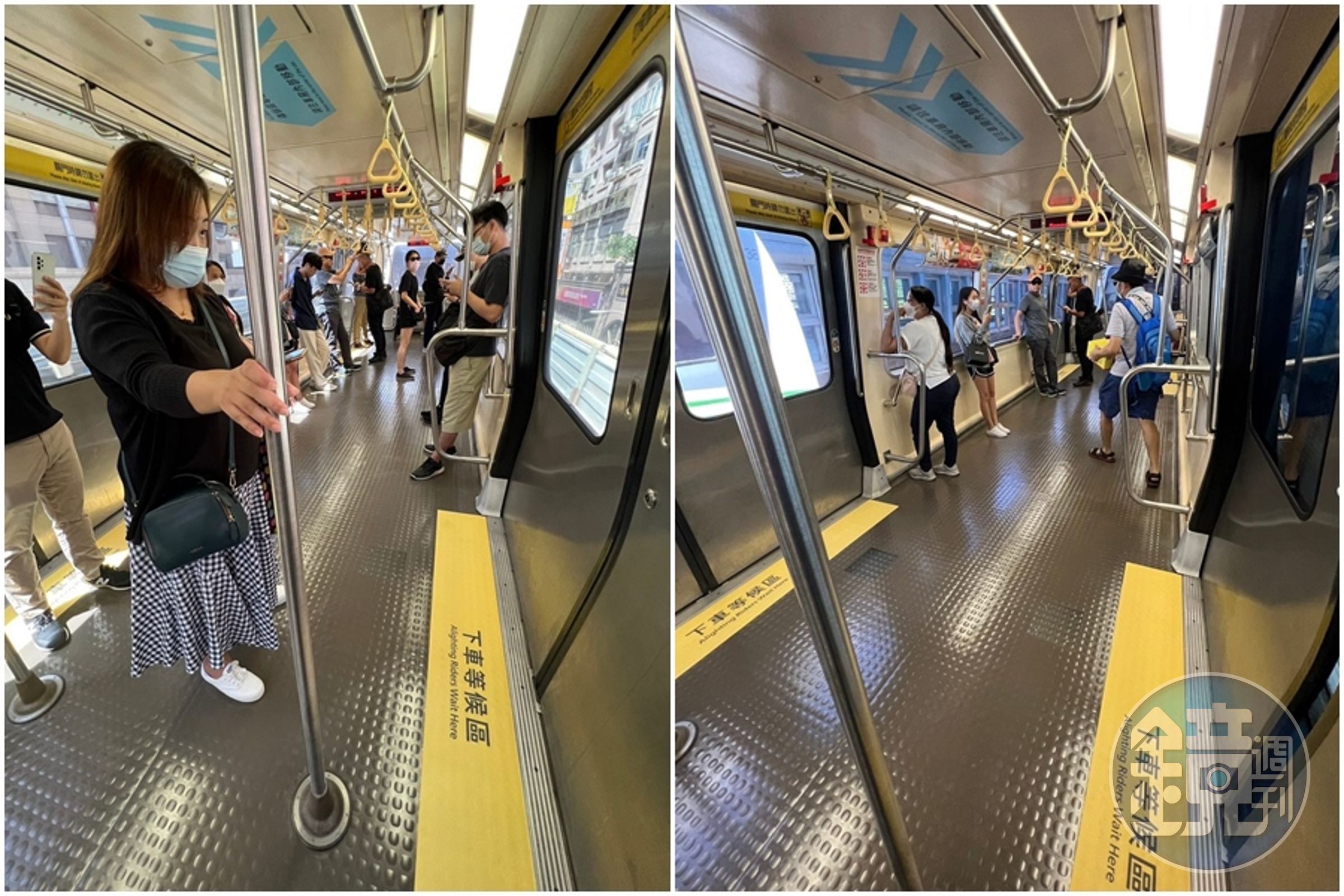 北捷試辦將文湖線馬特拉車型第2、3節車廂的中央區域座椅及行李架全數拆除,,每列車載客數約可增加20人。(北捷提供)