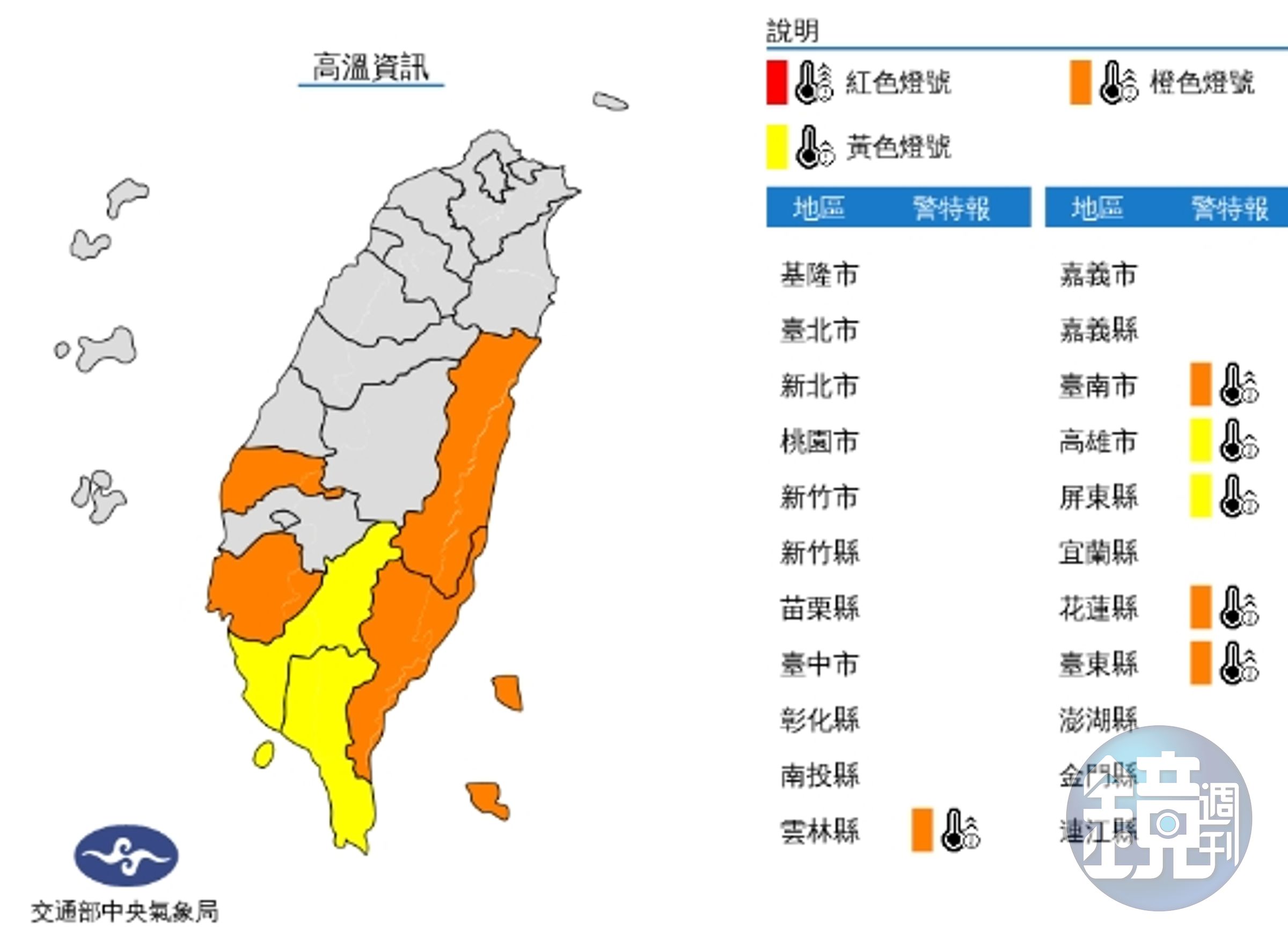 中央氣象局發布高溫資訊。（中央氣象局提供）
