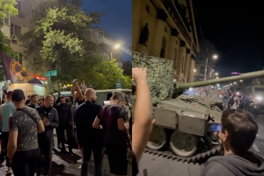 俄羅斯傭兵部隊瓦格納日前發動兵變，不過僅1日就落幕，於撤回基地時受到民眾夾道歡送。（翻攝自Twitter）