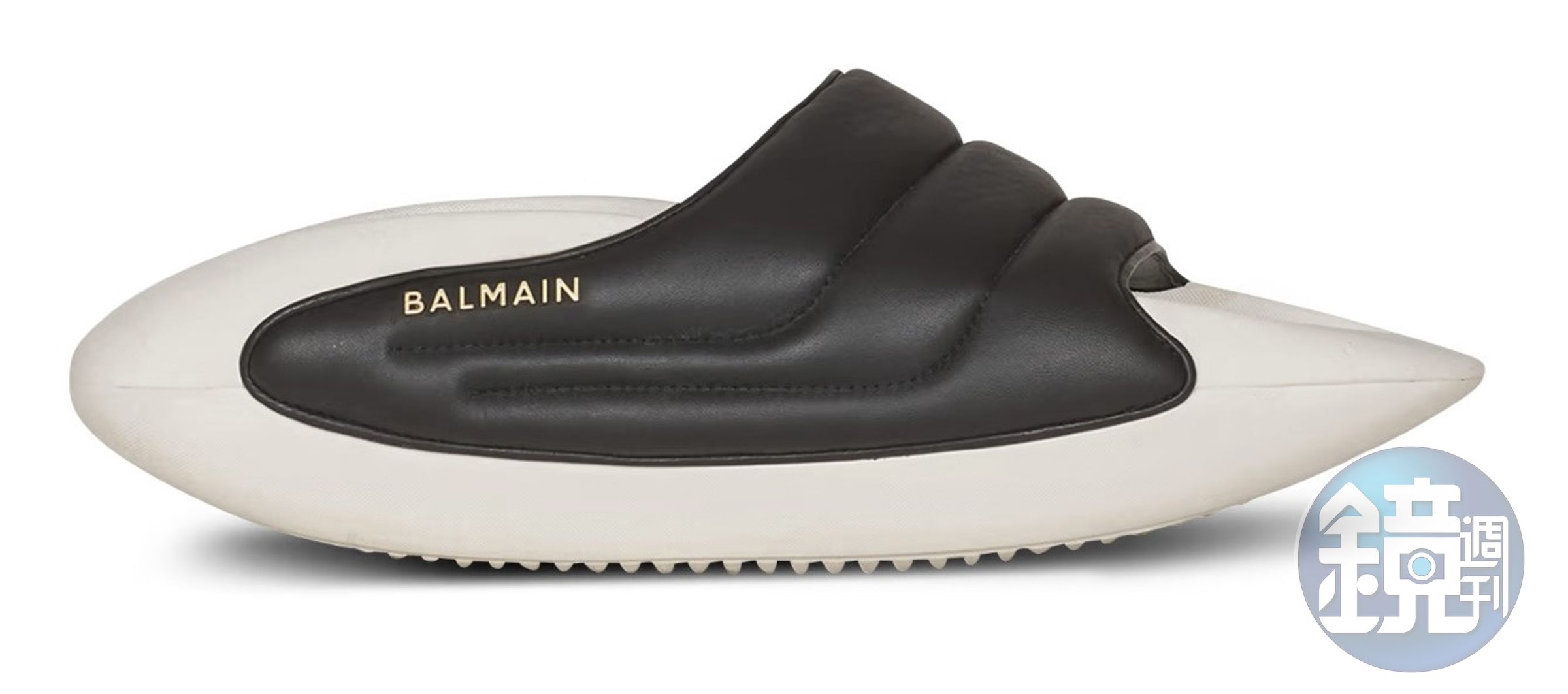 B-IT系列絎縫皮革穆勒鞋 (黑白)。NT$27,200〈BALMAIN提供〉