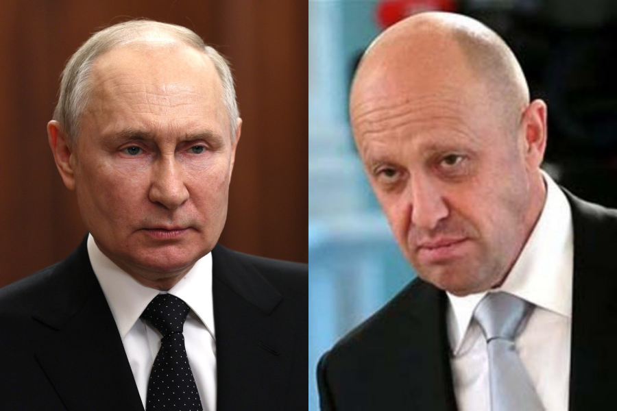 瓦格納首領普里格津（右）日前發起兵變威脅普丁（左）政權，不過他稱僅是想抗議。（翻攝自克里姆林宮、FBI）