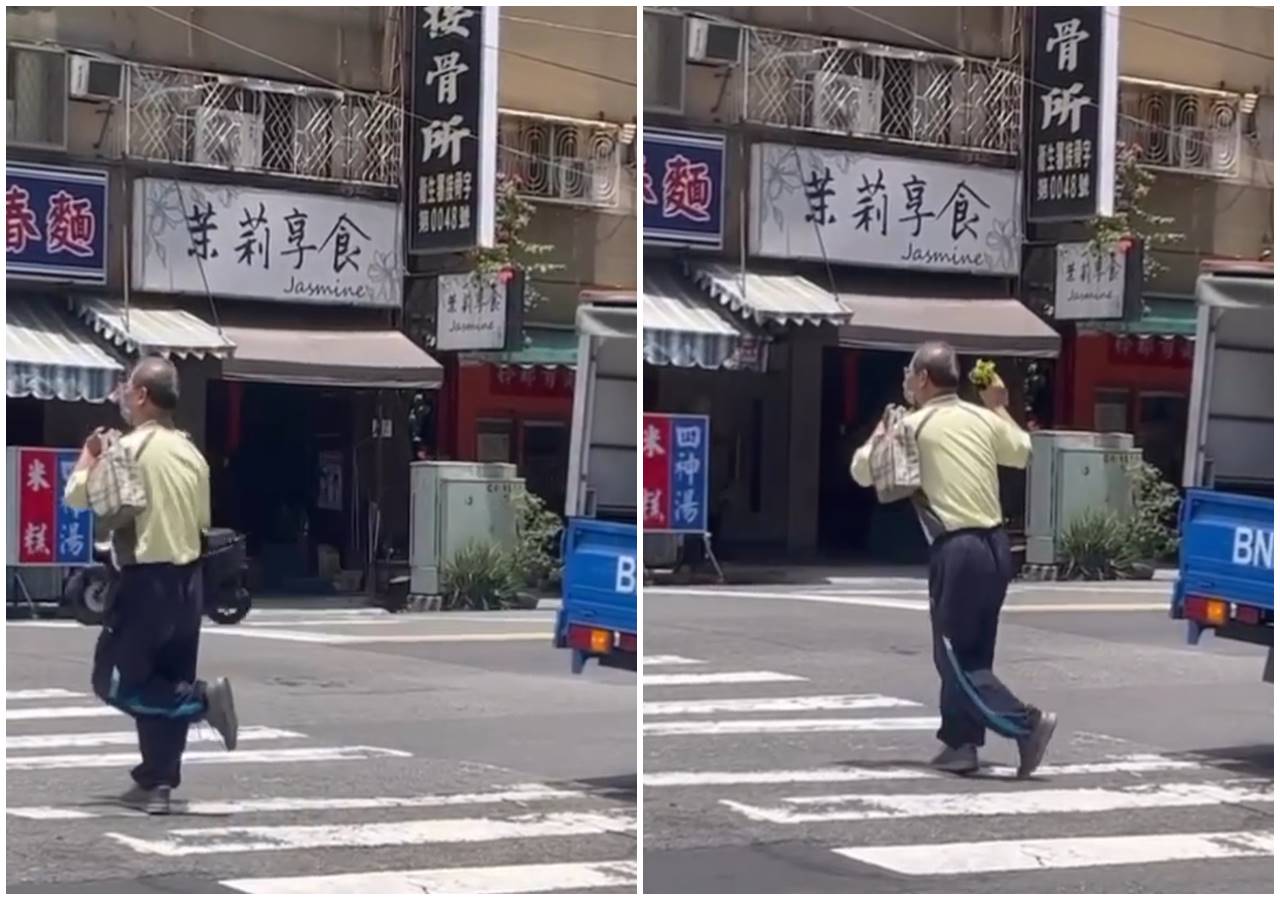 有位阿北無視週遭車輛，直接在斑馬線盡情跳起謎之舞步。（翻攝自IG）