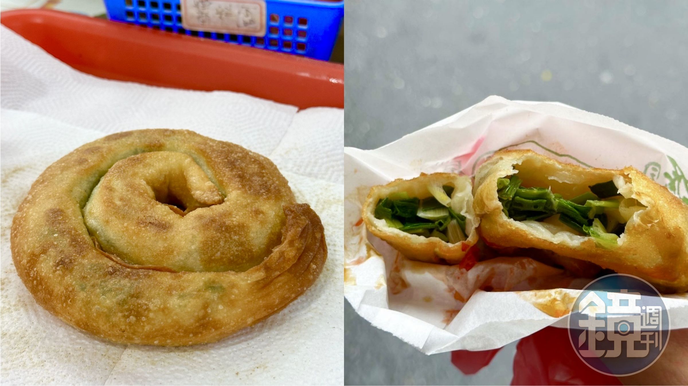 「星寶蔥達人」的招牌「三星蔥派」，皮脆不油，內餡捲滿香甜不辣的蔥花。
