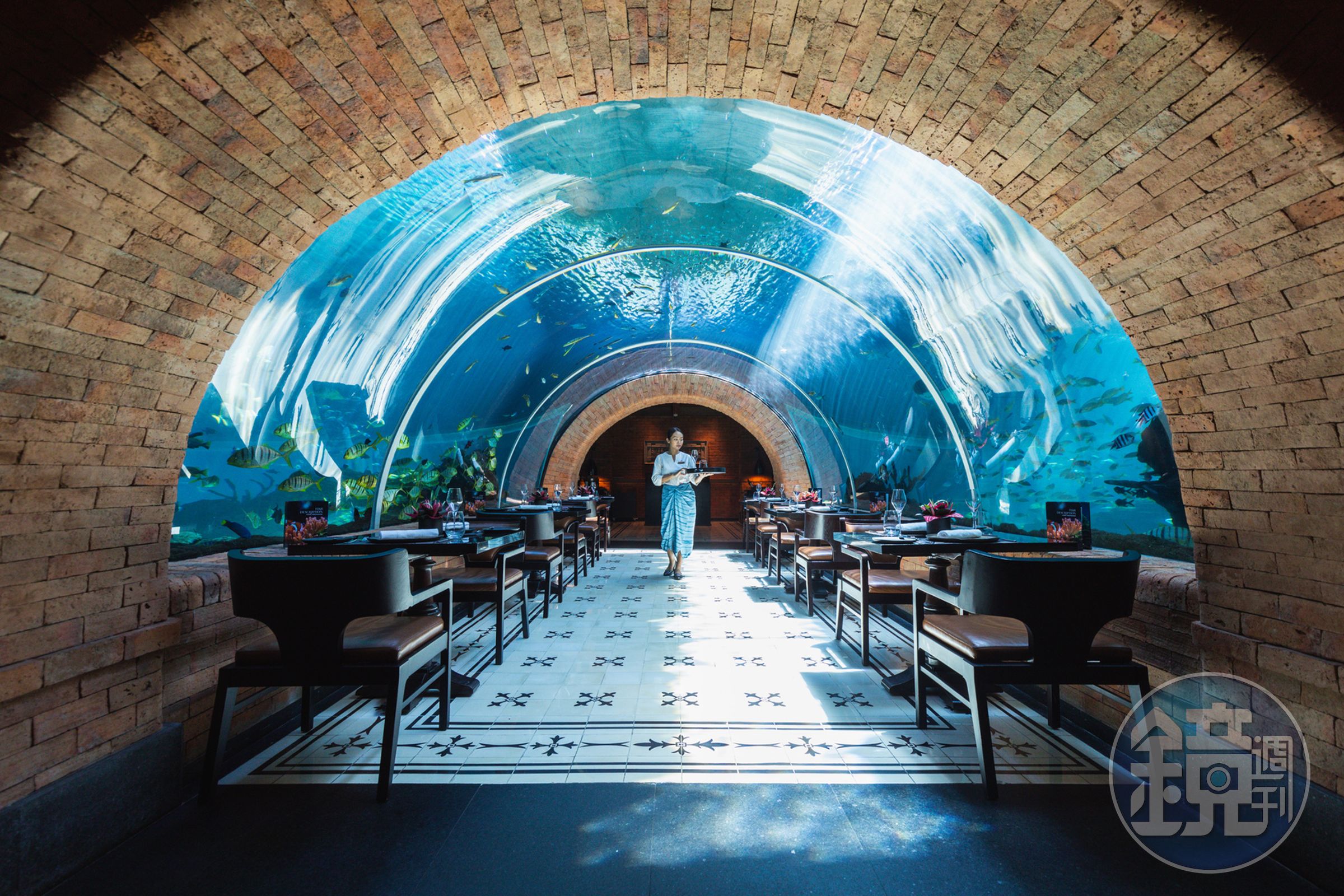 水族館才能看見的海底隧道,凱賓斯基酒店也把它搬進來。