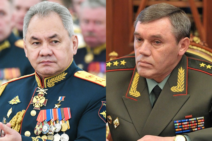 俄羅斯國防部長紹依古（左）與參謀總長格拉西莫夫（右）原是瓦格納抓捕的目標。（翻攝自President of Russia）