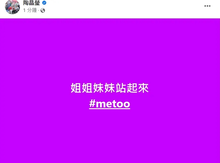 陶晶瑩以「姊姊妹妹站起來」表達聲援。（翻攝自陶晶瑩臉書）