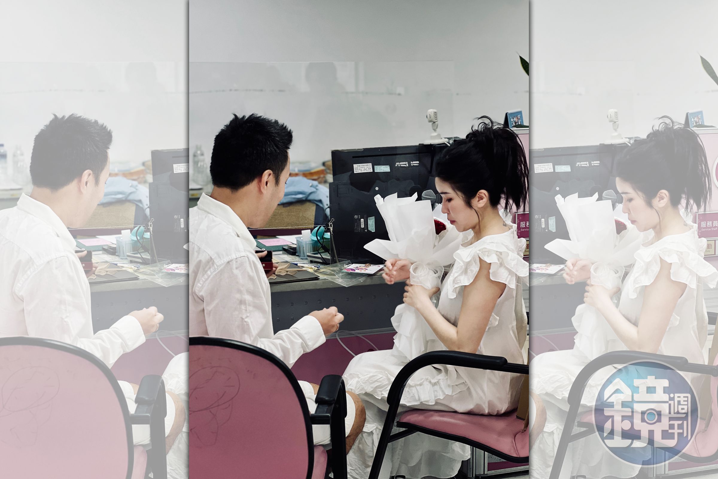 余祥銓與女友柔柔今完成結婚登記。（鴻凱娛樂提供）