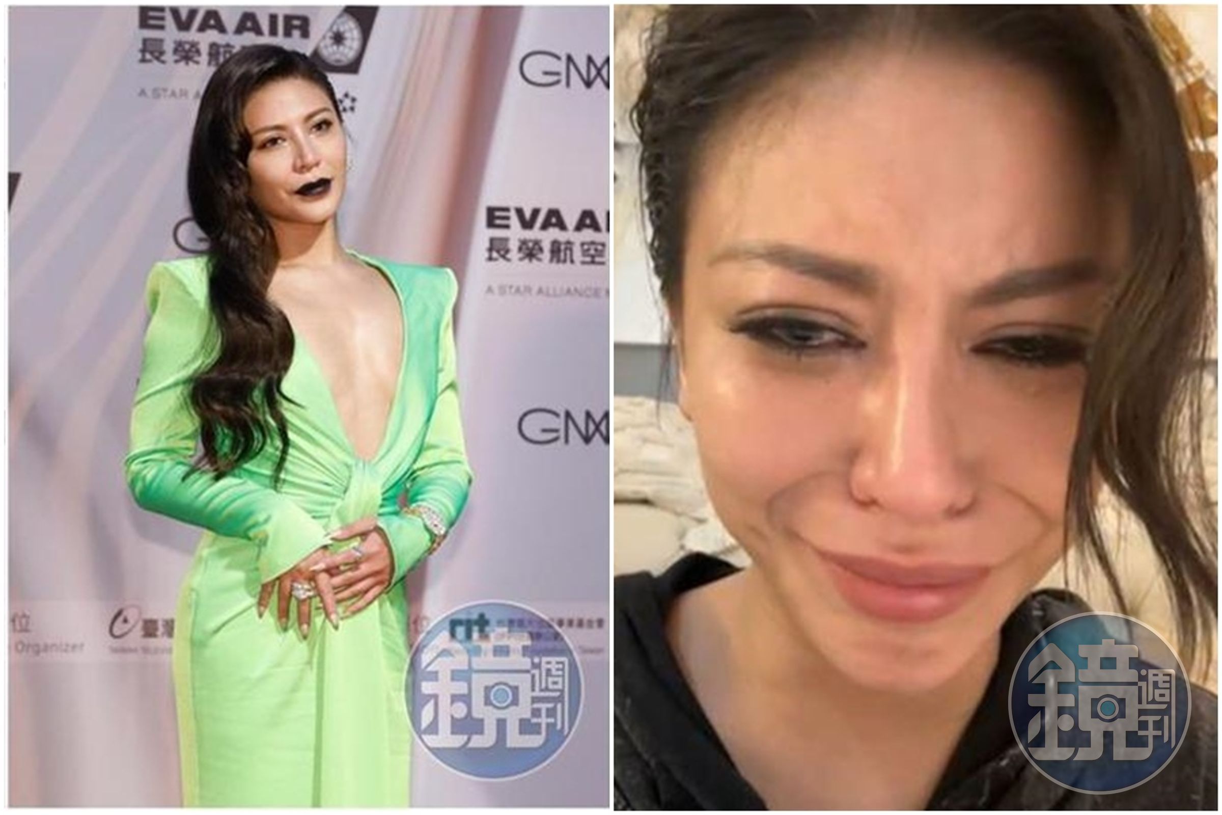 艾怡良頒獎典禮上烏龍喊錯得獎人，凌晨更自責開直播暴哭道歉。（右圖翻攝自艾怡良IG）