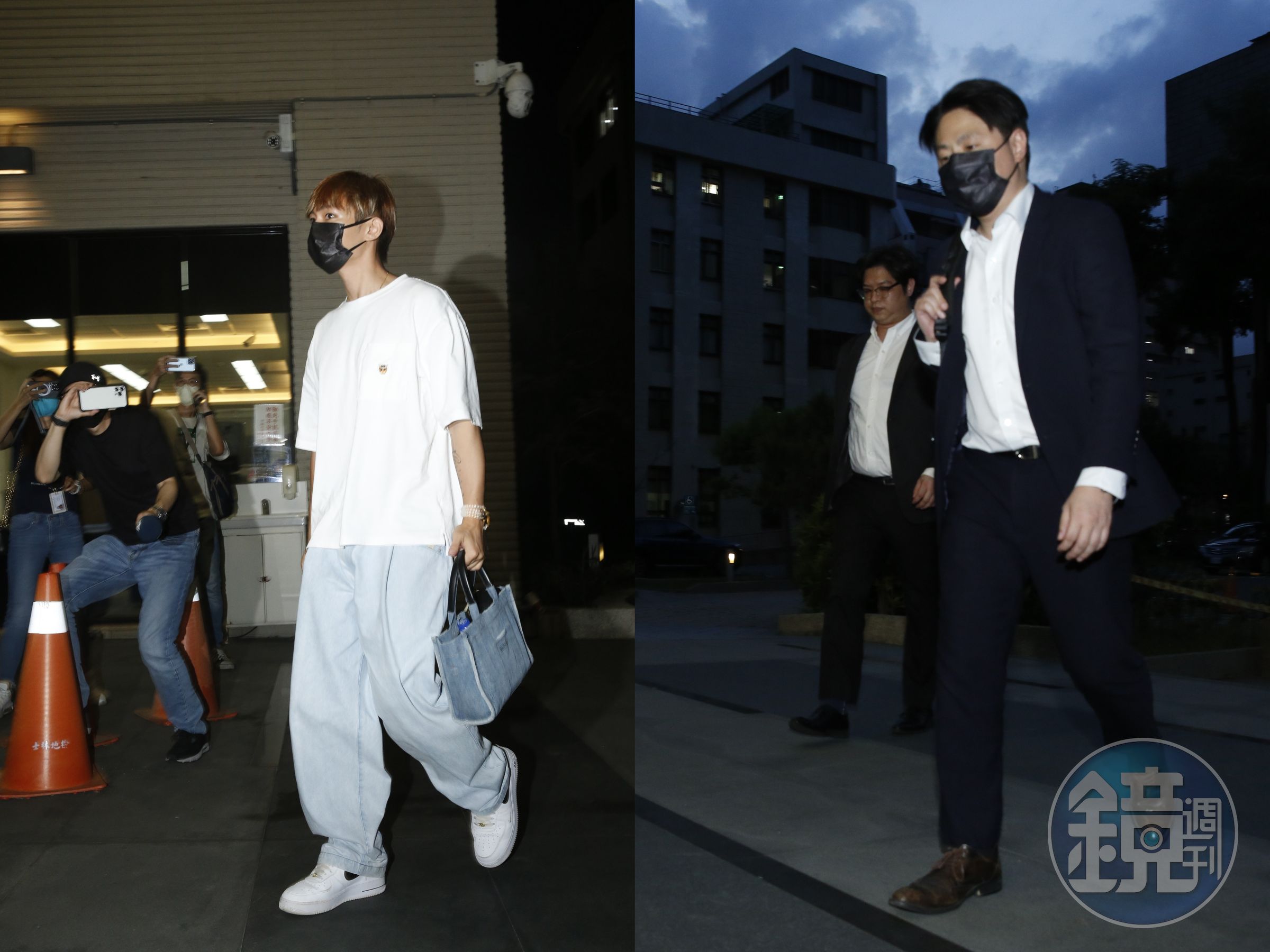 炎亞綸經歷7月3日一連串的檢警動作後，受訪表示會努力捍衛自己的清白；全程有名律師們（右）陪同。