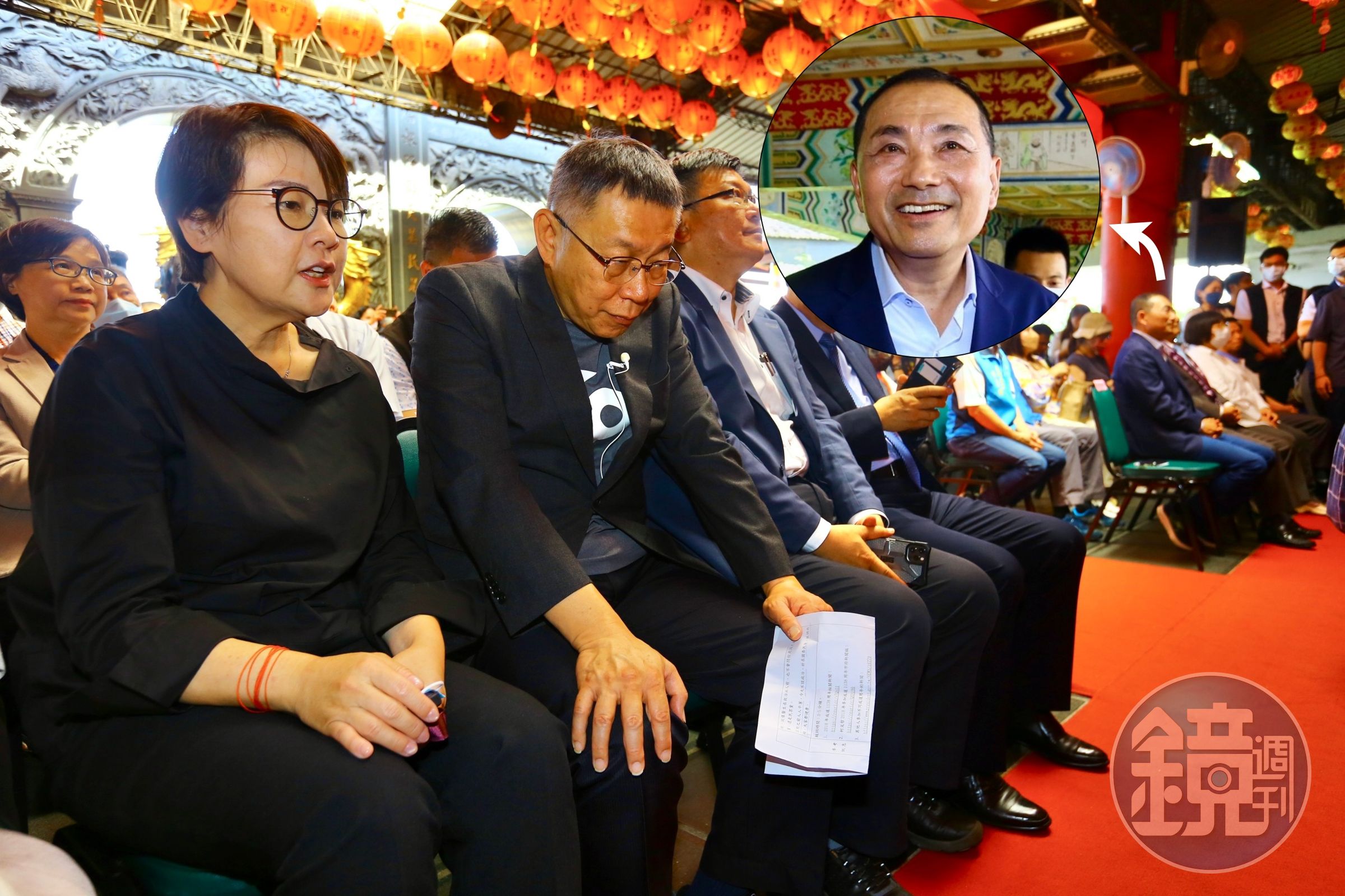 柯文哲和侯友宜今在木柵指南宮活動同台,2人到場、離場時間錯開,座位也被安排在兩側,全程沒有互動。